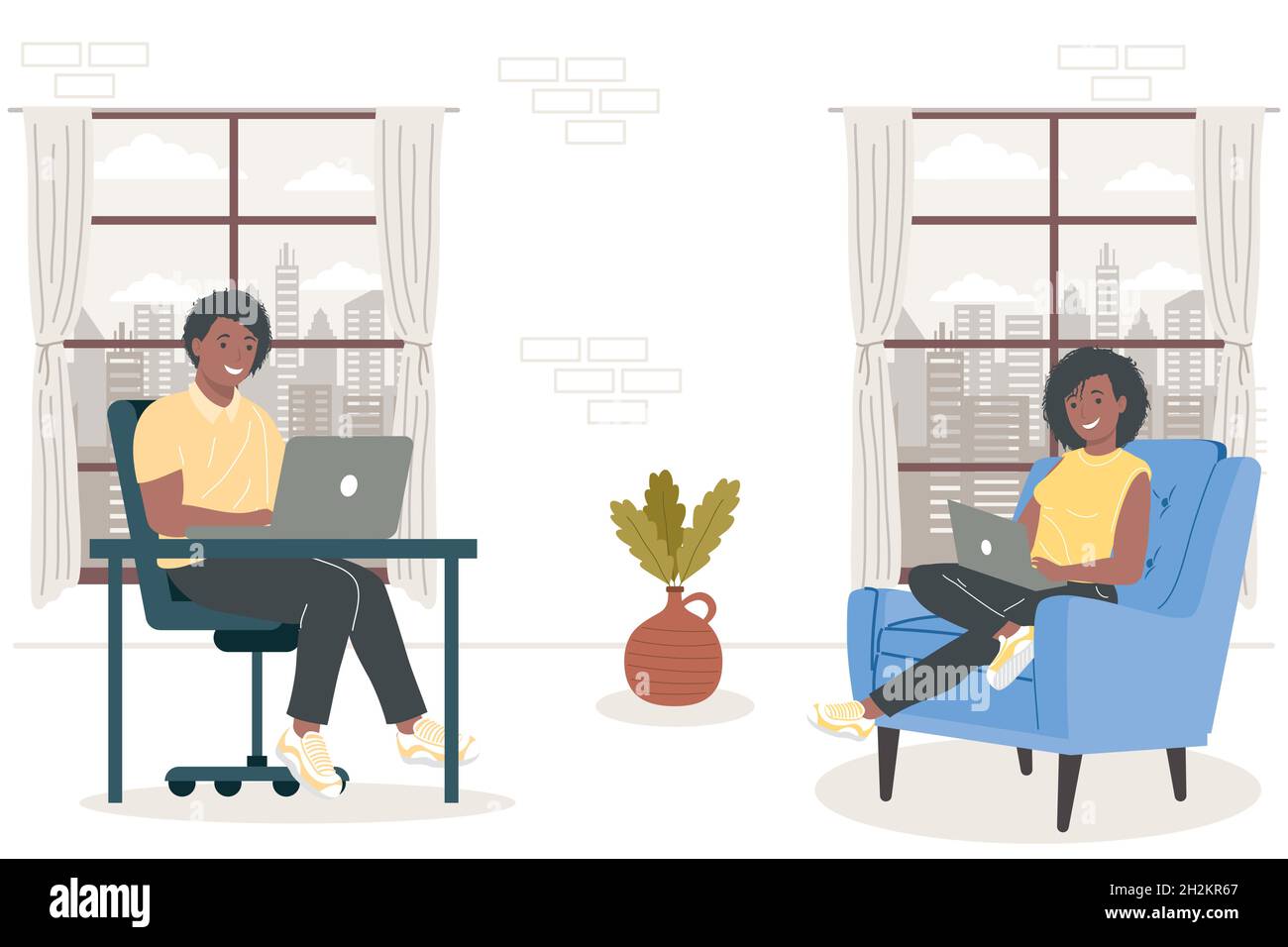developers couple working in workplace Stock Vector