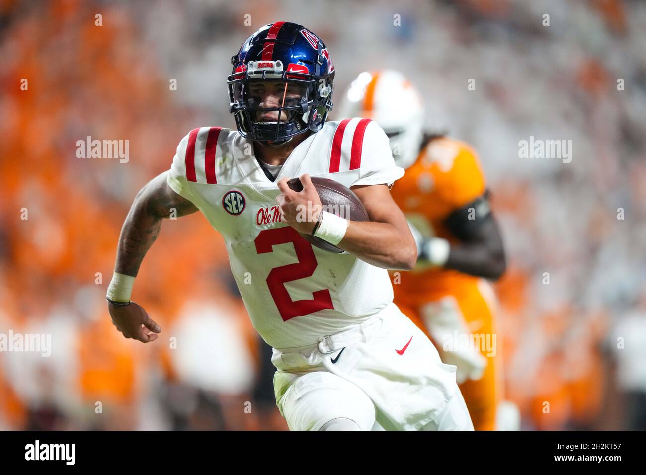 October 16, 2021 Matt Corral 2 of the Mississippi Rebels runs the