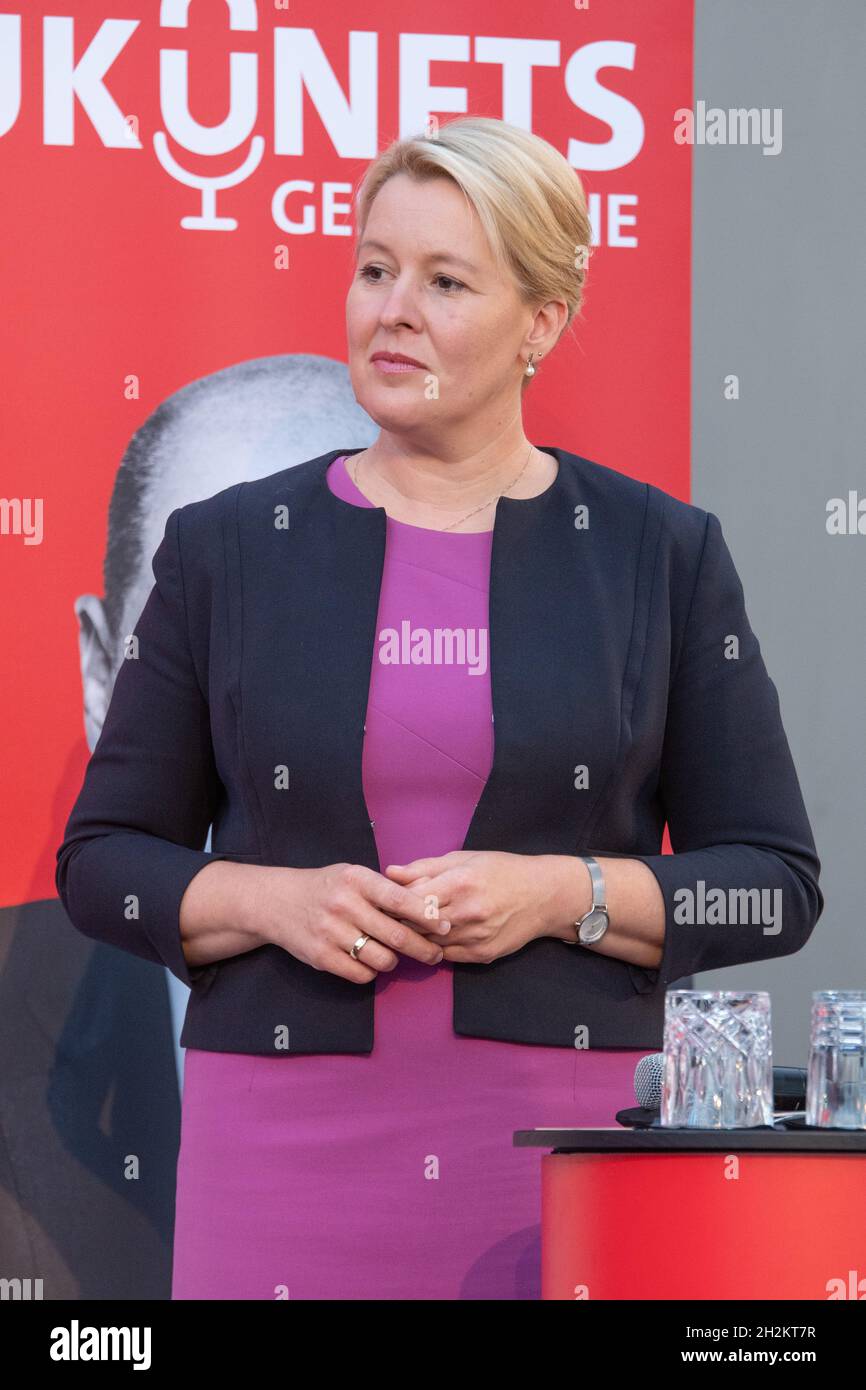 Franziska Giffey speaking at an election event at the Zenner Biergarten in Berlin in September 2021 Stock Photo