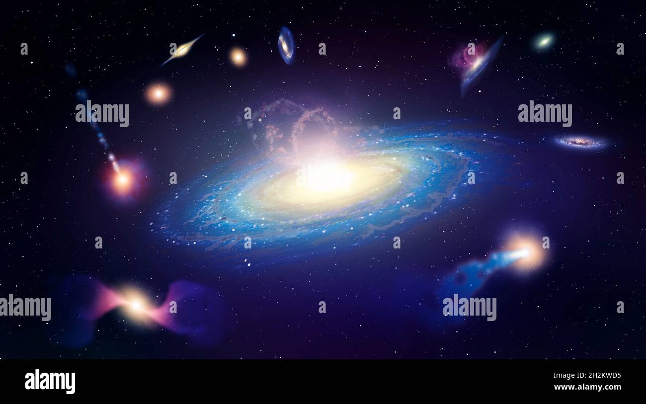 Artwork of a Cluster of Galaxies Stock Photo