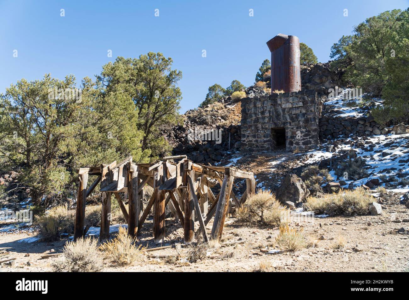 Ruins of an old brick oven near the ghost town of Aurora, Nevada. Stock Photo