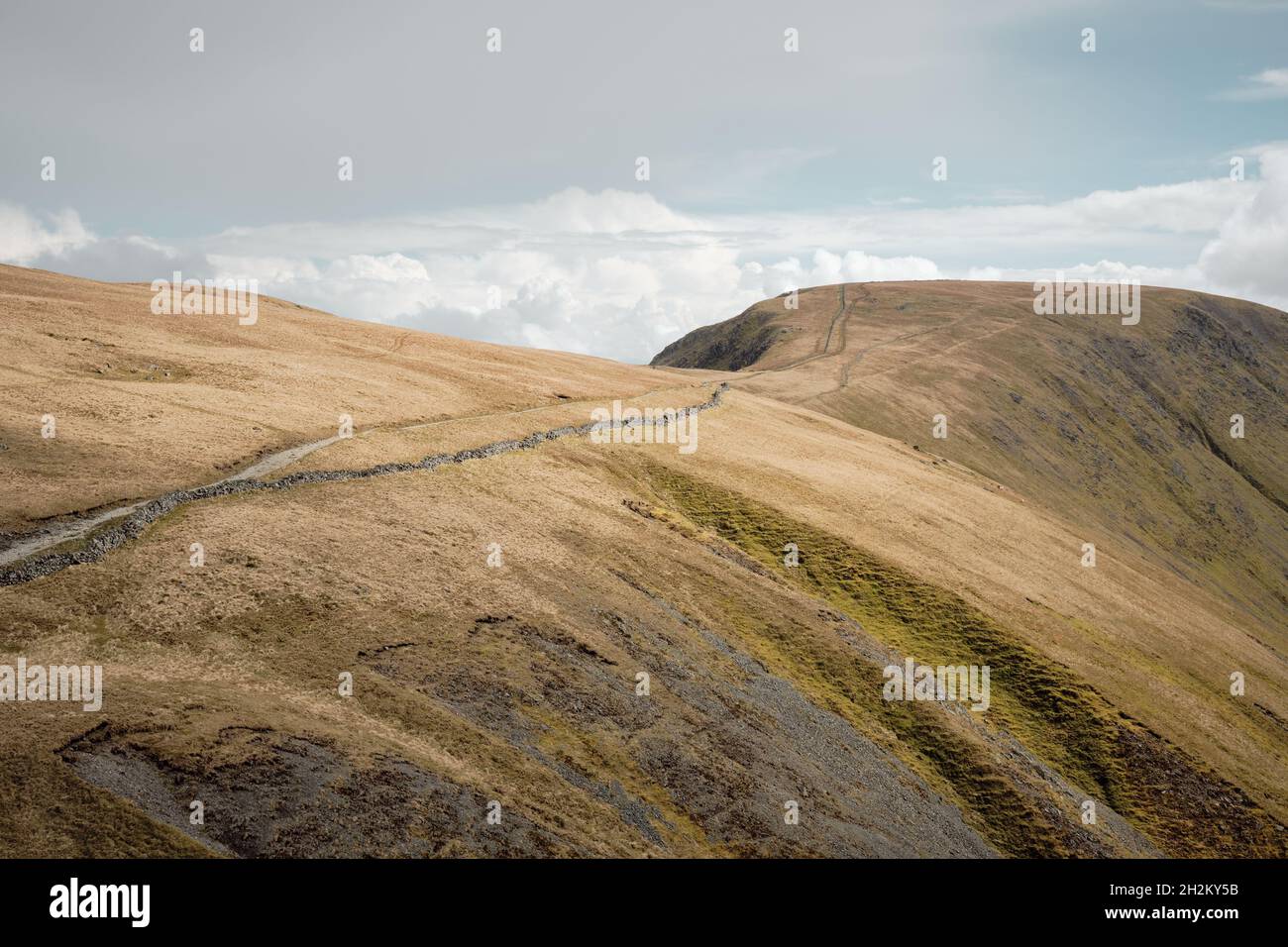 Footpath and Bridleway from across the Straights of Riggindale from The Knott to High Street, Lake District, UK Stock Photo