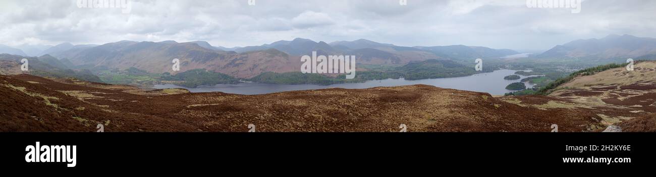 Panorama across Derwentwater to the North Western Fells of the Lake District from Bleaberry Fell, UK Stock Photo