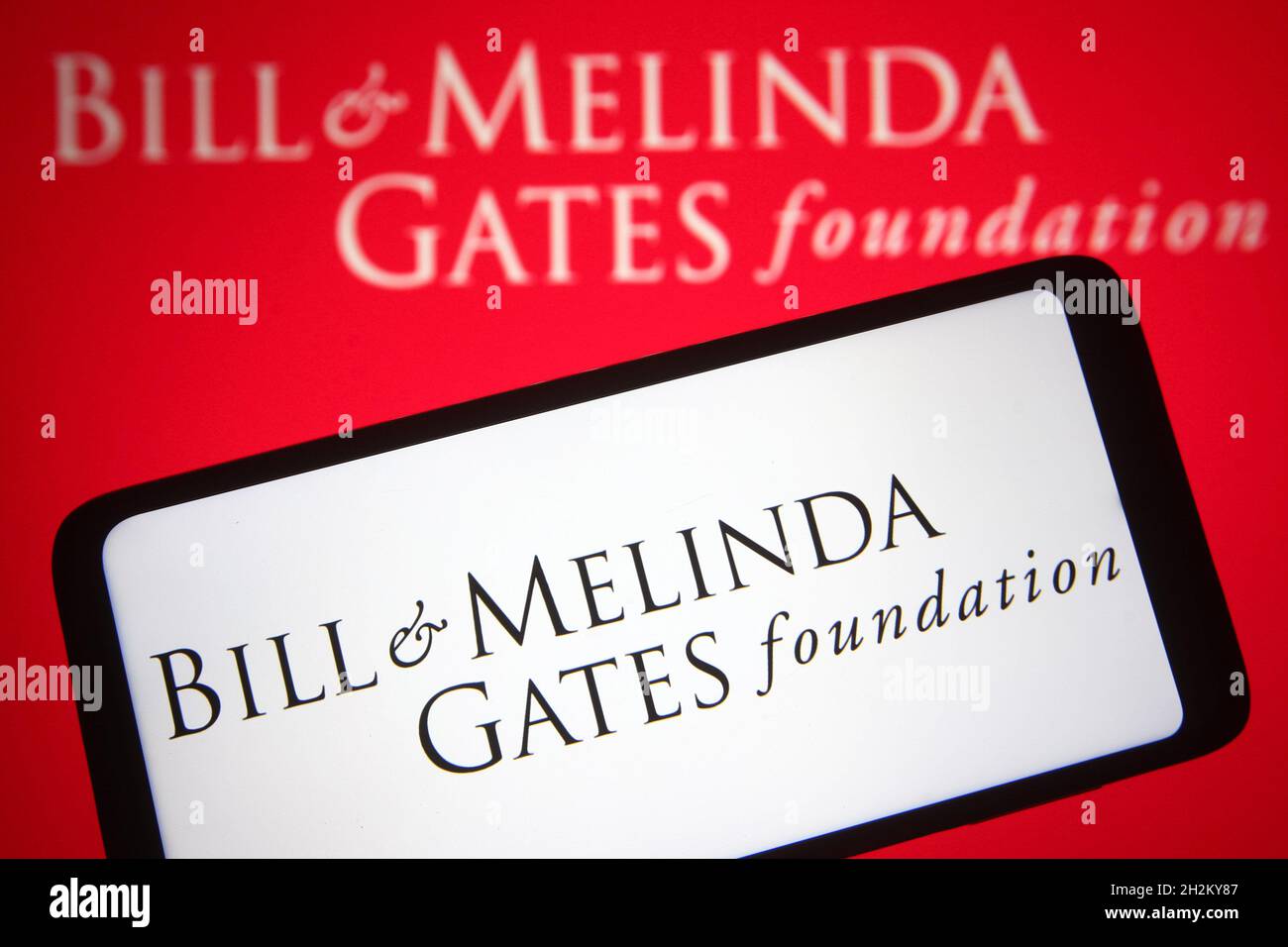 In this photo illustration a Bill & Melinda Gates Foundation (BMGF
