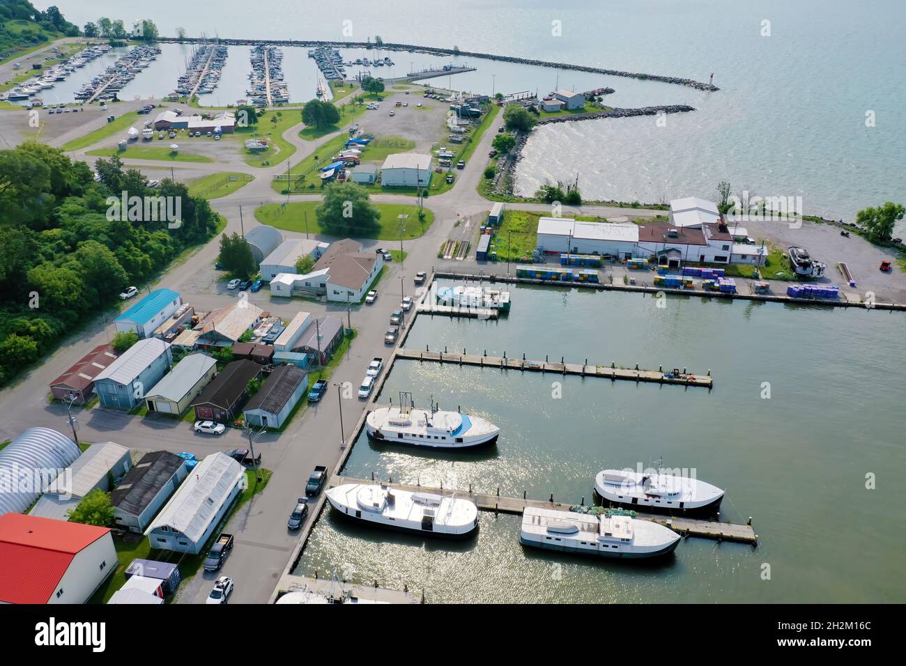 An aerial of Port Dover, Ontario, Canada marina Stock Photo
