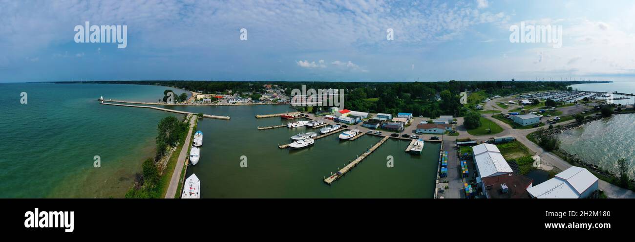 An aerial panorama view of Port Dover, Ontario, Canada Stock Photo