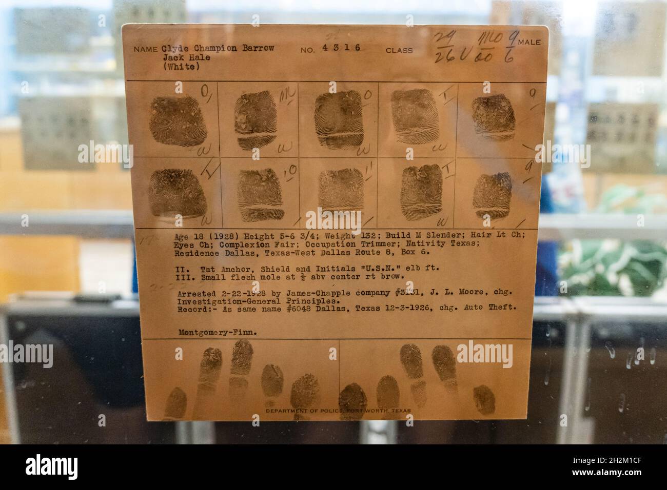 Fingerprints of Clyde Barrow, of Bonnie and Clyde infamy - Tampa, Florida, USA Stock Photo