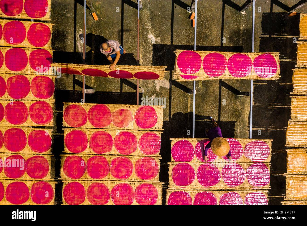 Workers are drying rice noodles in the sun Stock Photo - Alamy