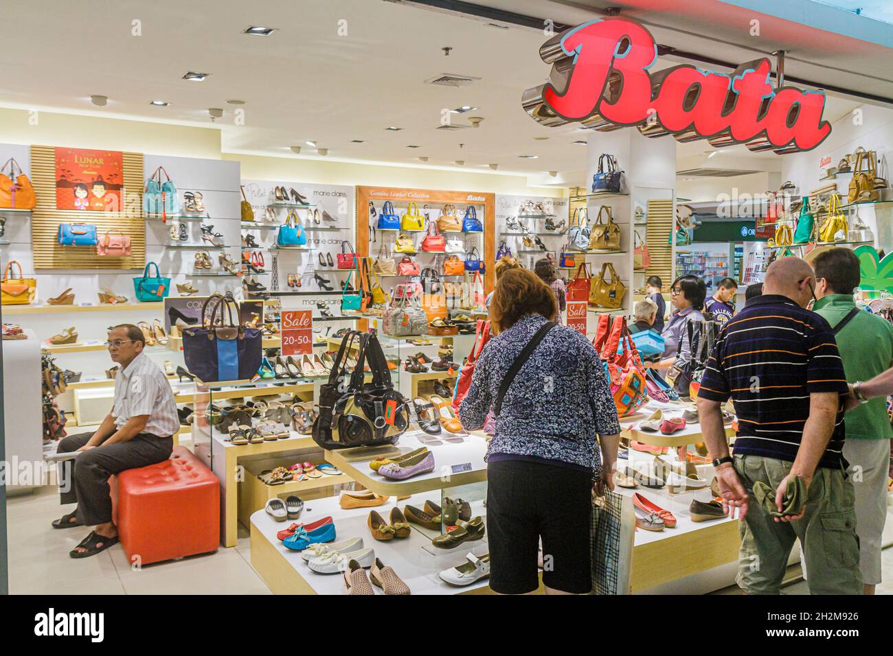 Bangkok Thailand,Thai,Pathum Wan,MBK Center,shopping shoppers shop marketplace selling retail store business,handbags shoes women's display sale Bata Stock Photo
