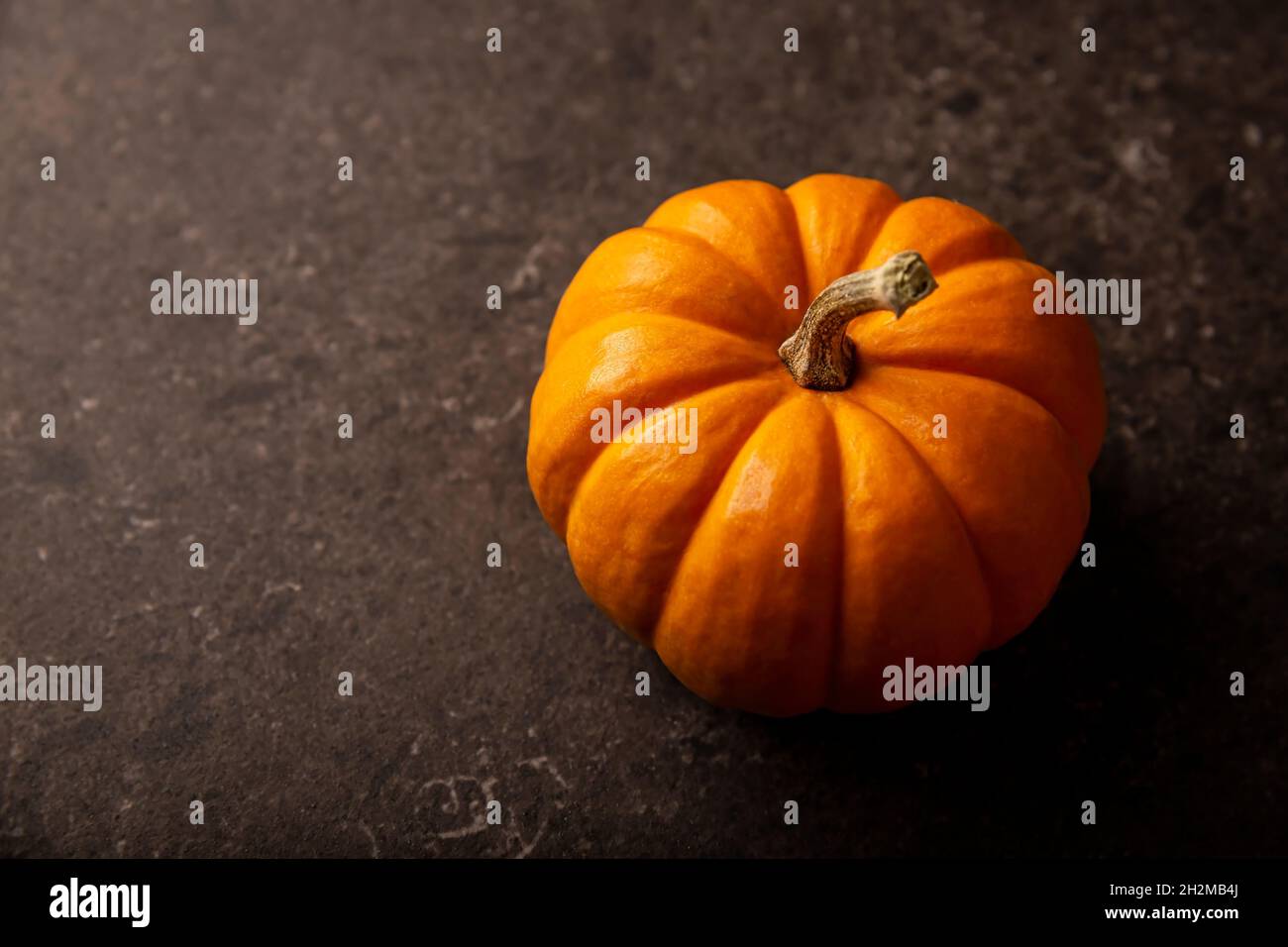 Small orange pumpkin close up. Pumpkins are widely grown for commercial use and as food, aesthetics, and recreational purposes. Much consumed on Thank Stock Photo