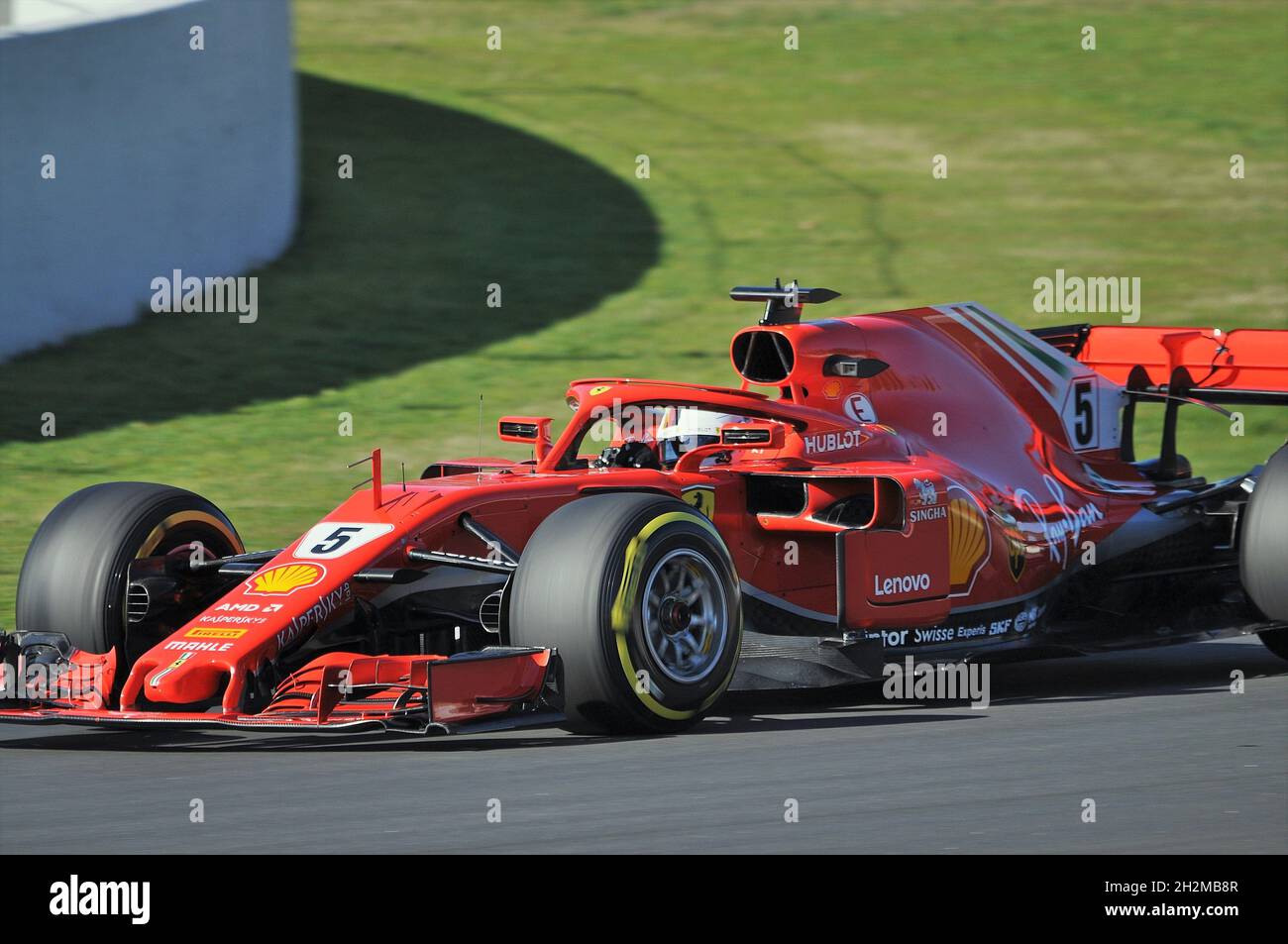 Sebastian Vettel-Ferrari in pre-season training at the Barcelona circuit Catalonia,2018, Spain Stock Photo