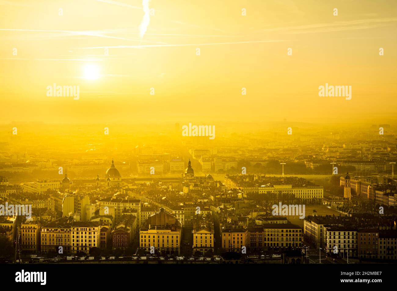 Golden hour over the city of Lyon, France Stock Photo Alamy