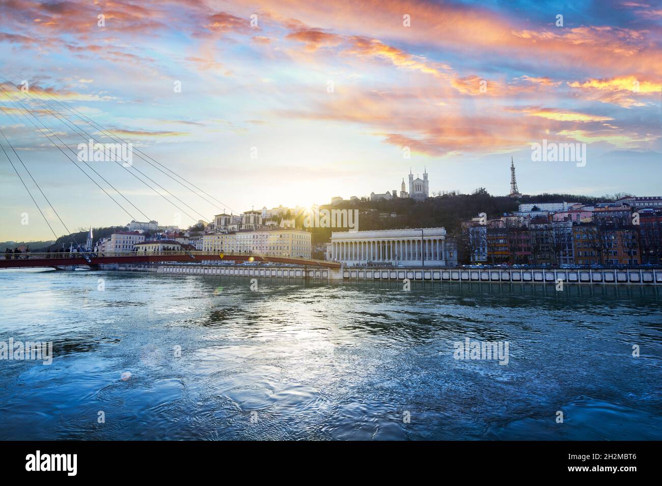 Vieux Lyon at sunset time at Lyon city in France Stock Photo