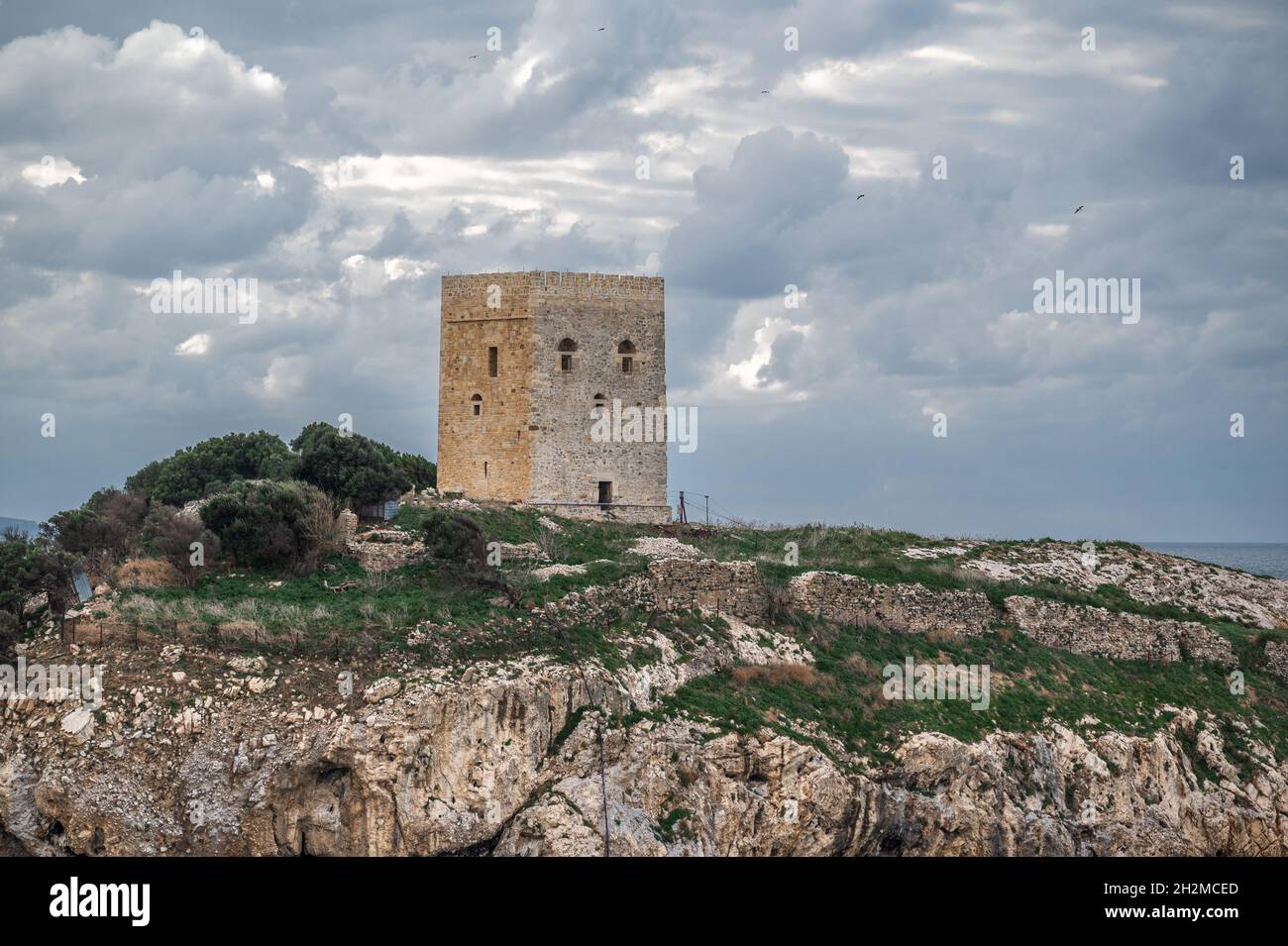 Old castle in middle of ocean with a beautiful sky in background. Sile, Istanbul, Turkey Stock Photo