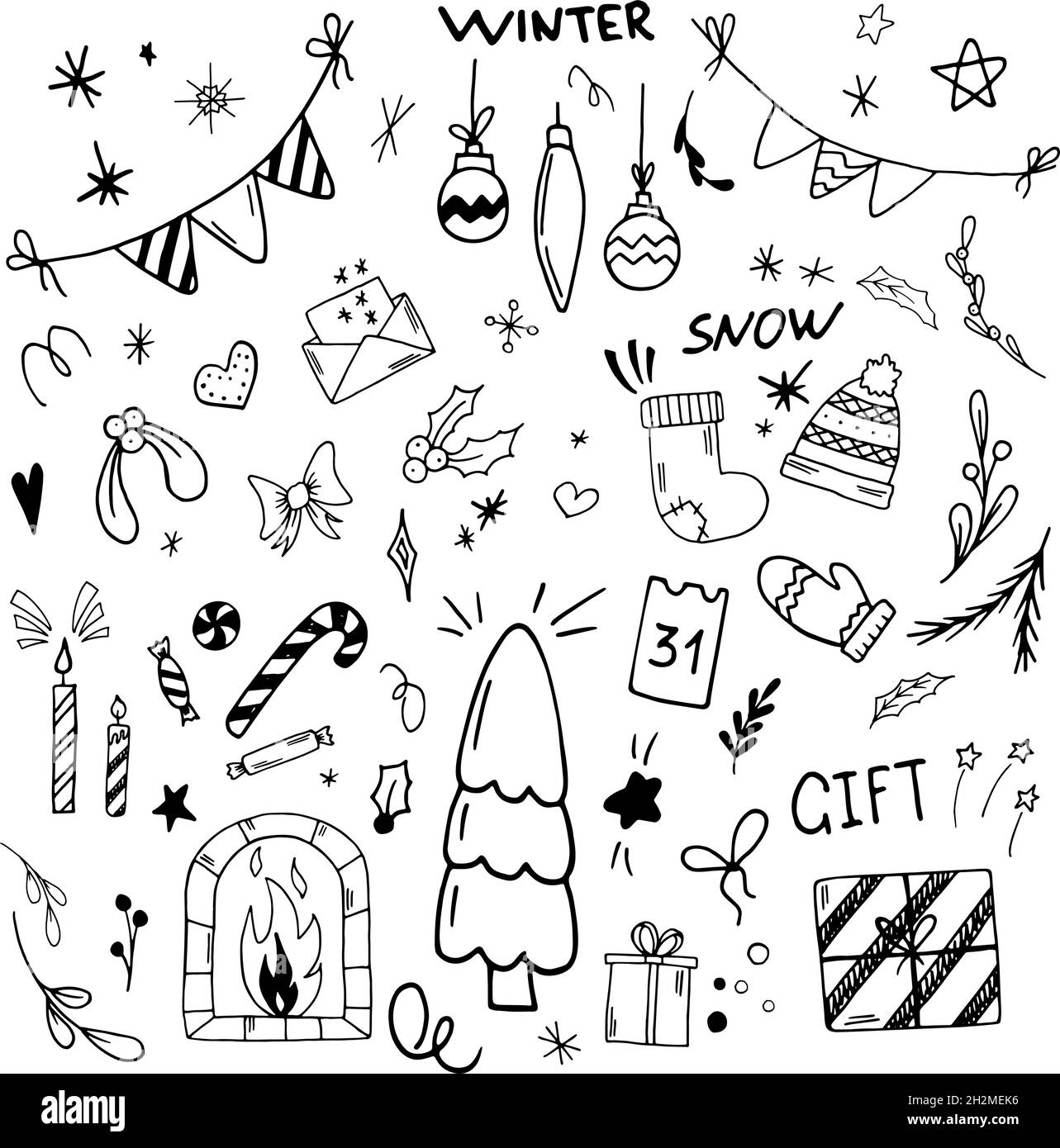 Hand-Drawn Christmas vector doodles set Stock Vector