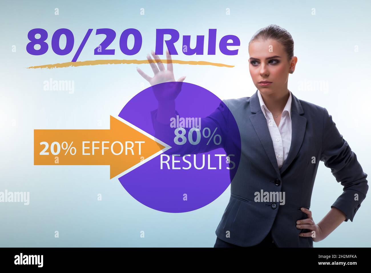 Picture of Businesswoman in the pareto rule illustration Stock Photo - Alamy
