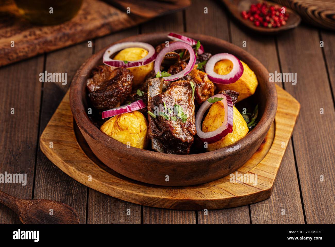 Georgian national dish ojahuri with beef meat Stock Photo