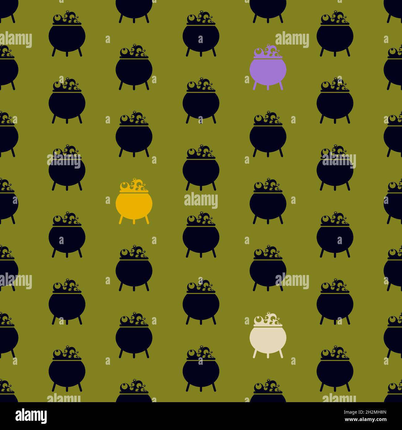 Seamless pattern with black witch cauldron. Halloween background. Stock Vector