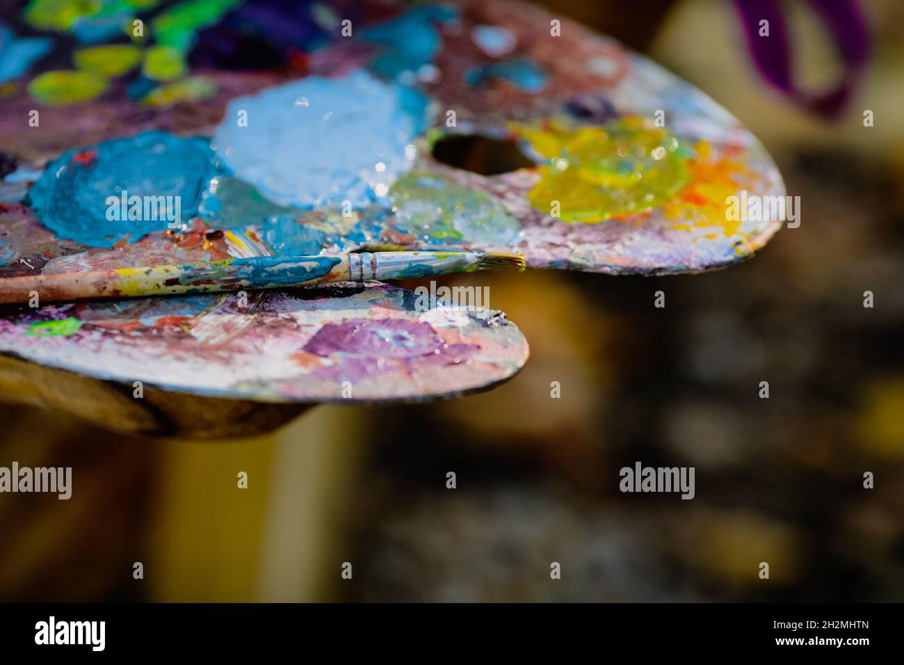 Vibrant multi-coloured artists oil paint palette. Shallow depth of field  Stock Photo - Alamy