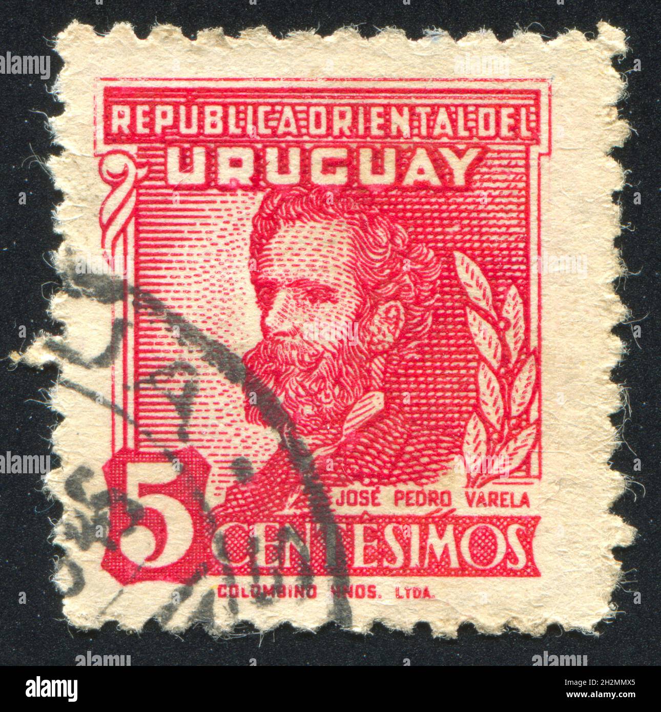 URUGUAY - CIRCA 1945: stamp printed by Uruguay, shows Jose Pedro Varela, circa 1945 Stock Photo