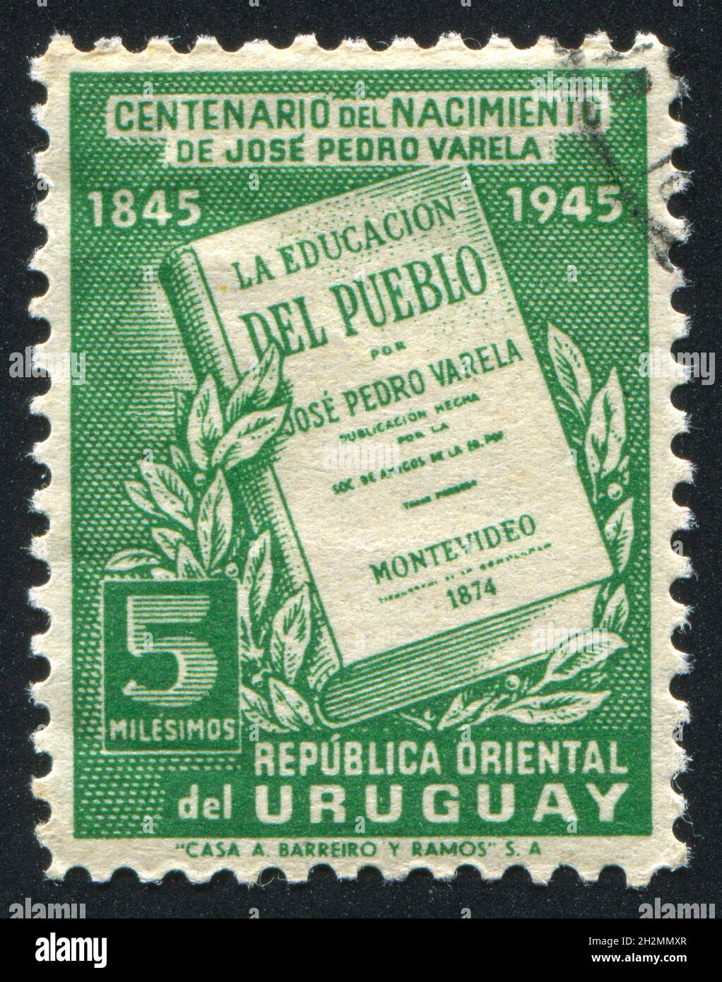 URUGUAY - CIRCA 1945: stamp printed by Uruguay, shows La Educacion del Pueblo, circa 1945 Stock Photo