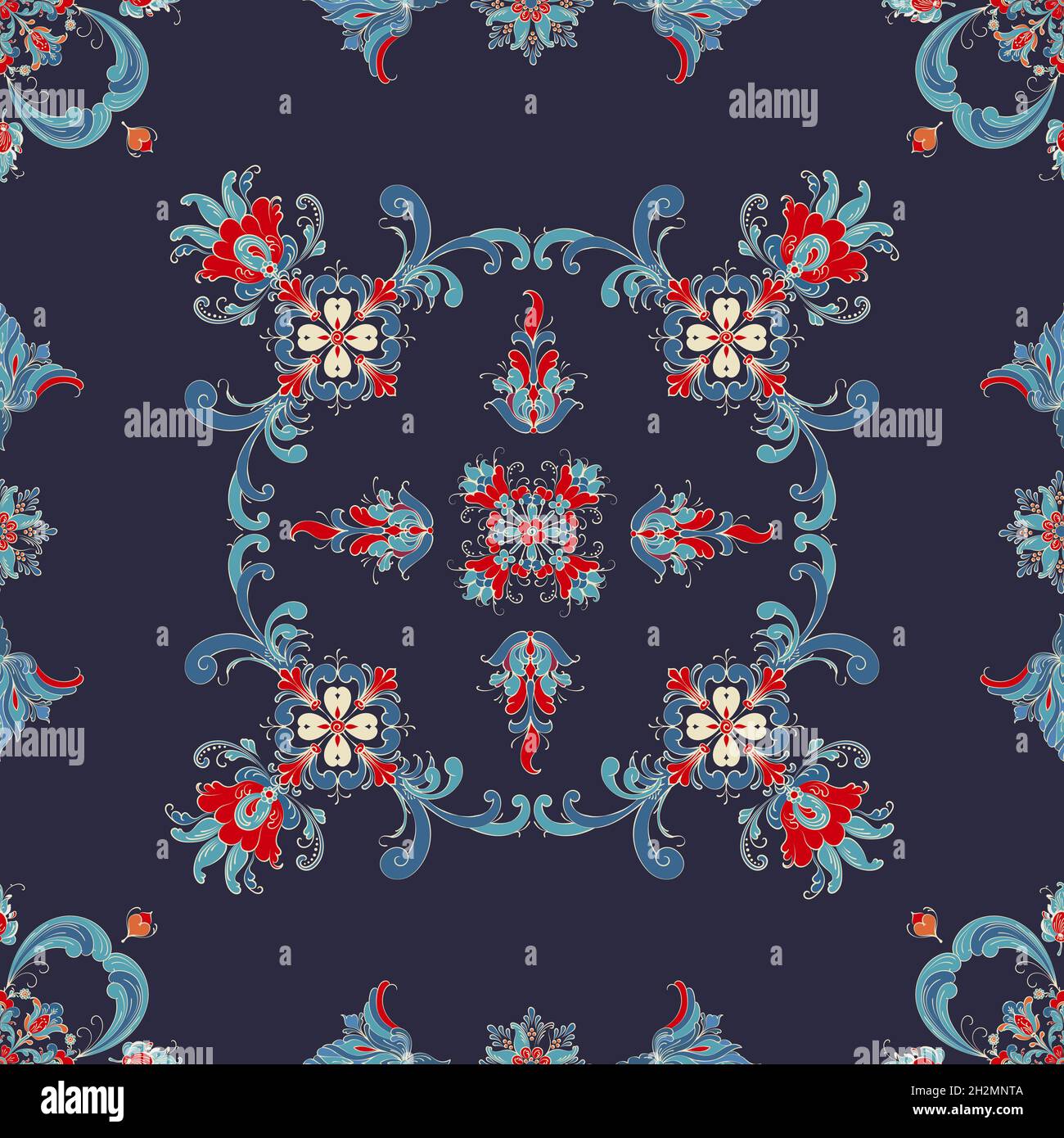 Rosemaling tile, traditional Norwegian decorative pattern. Vector