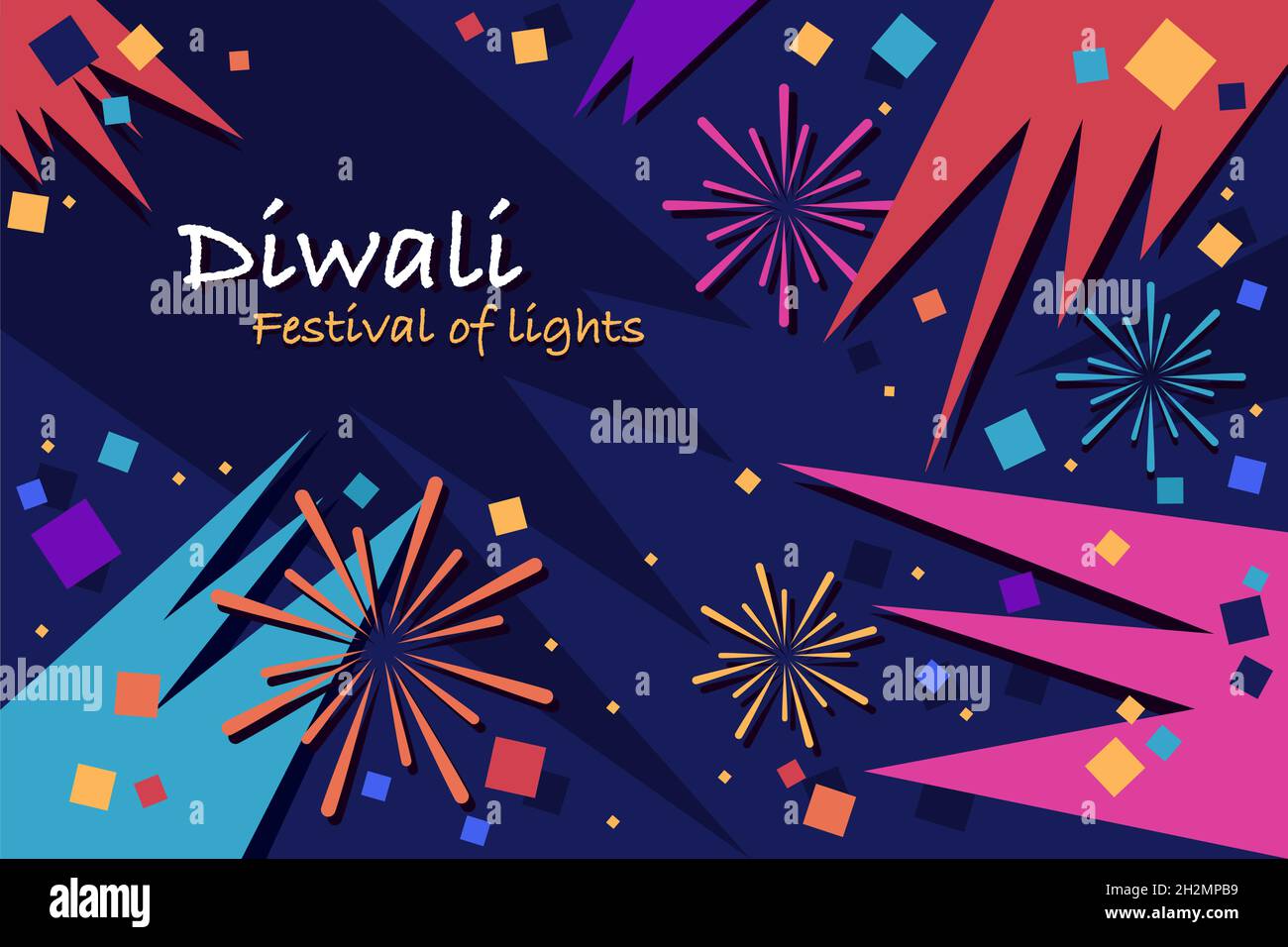 Colourful Diwali fireworks. Greetings for Diwali festival Stock Vector