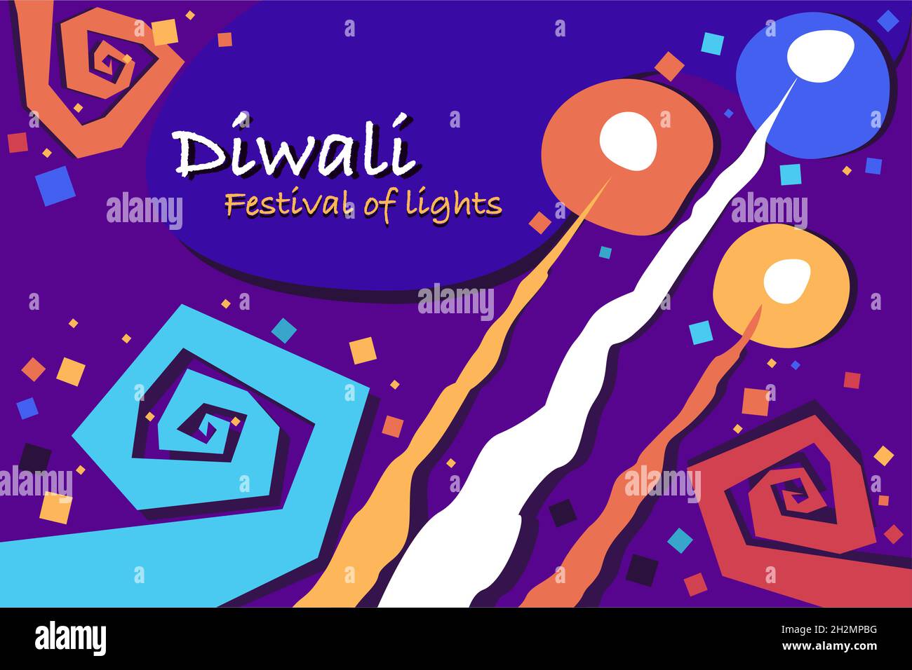 Colourful Diwali fireworks. Greetings for Diwali festival Stock Vector