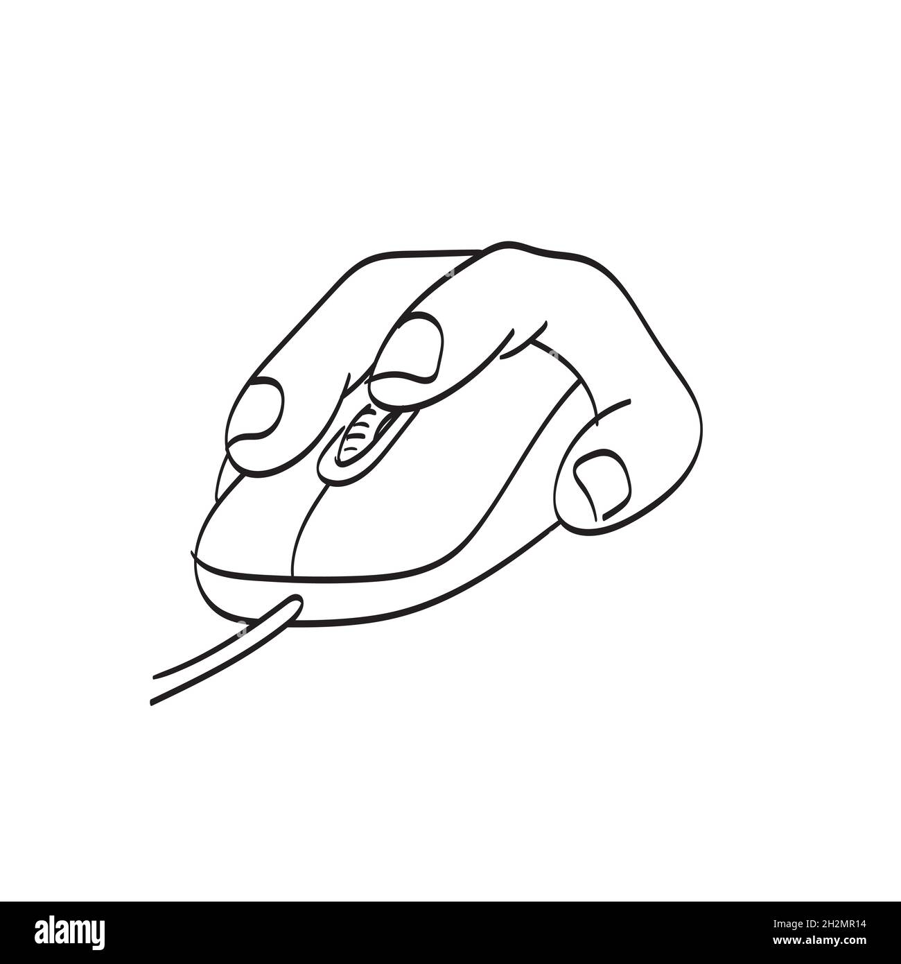 line art closeup hand using mouse illustration vector isolated on white ...
