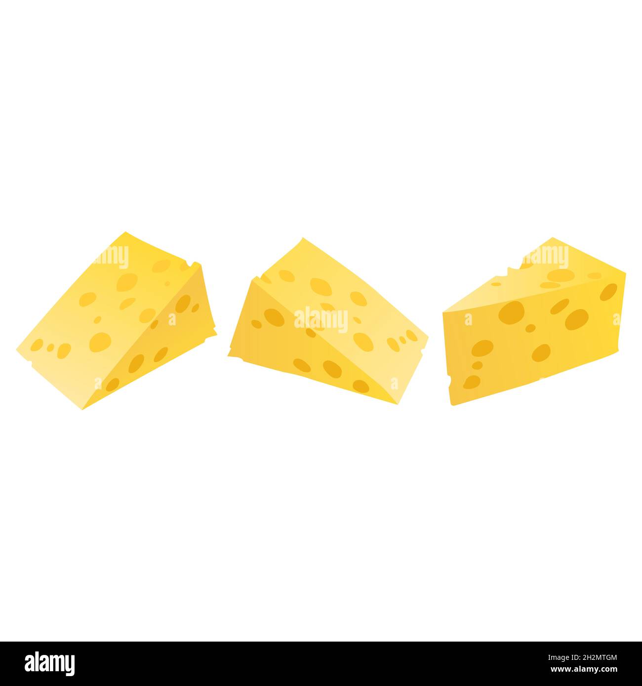 three slices of yellow cheese isolated on white background Stock Photo