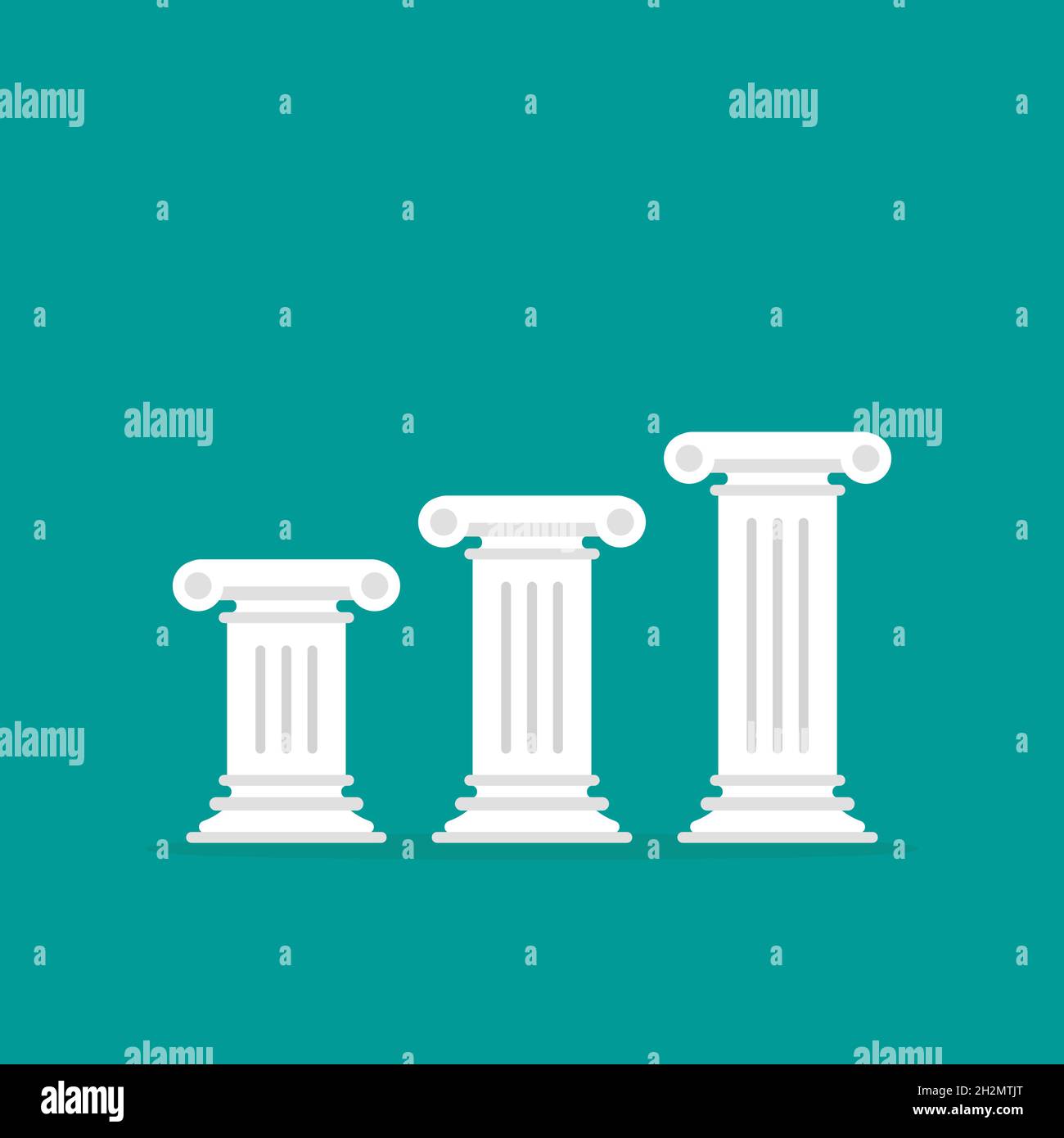 Winner pedestal. Three Antique pillars. Podium for best product with greek or roman column. History or law symbol. Stock Vector