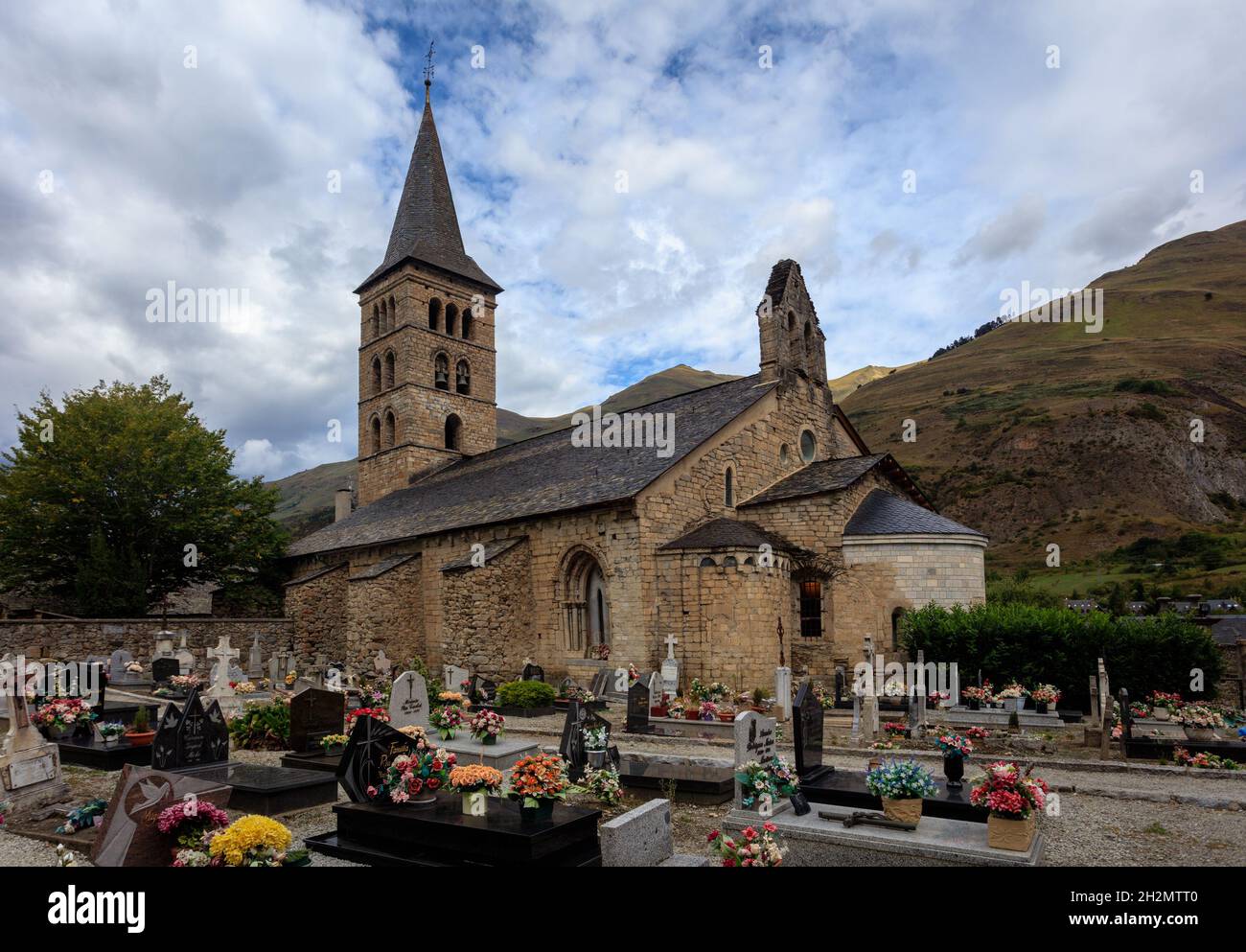 The romanesque church Santa Maria de Arties in the Aran Valley, Catalonia. Spain. Stock Photo
