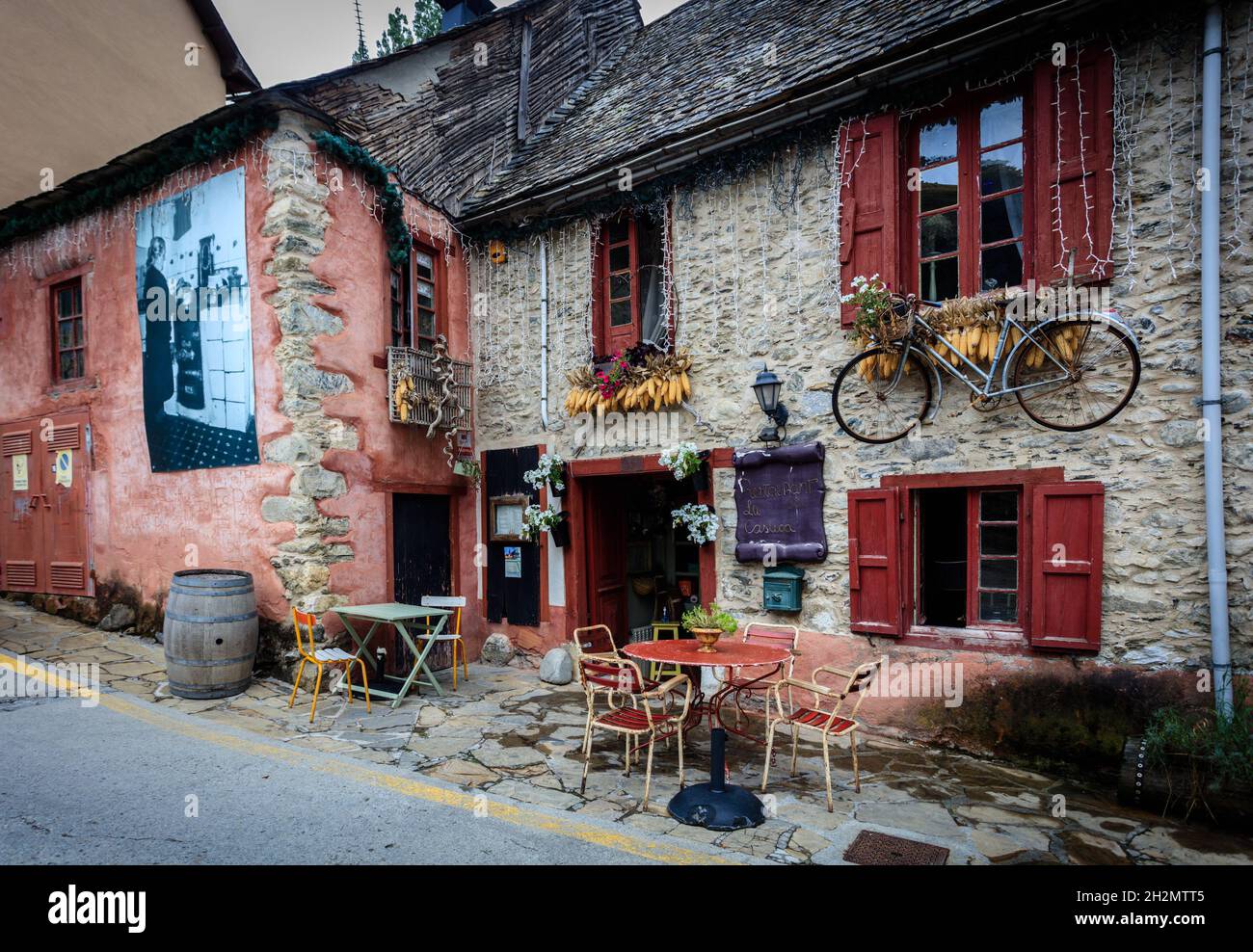 A traditional restaurant in the village of Arties. The Aran Valley. Catalonia. Spain Stock Photo