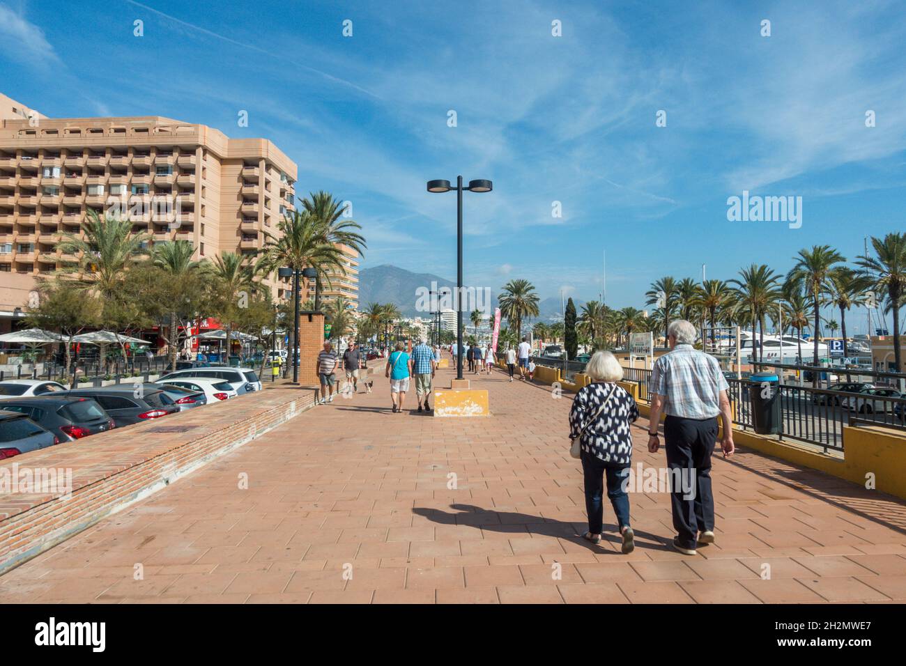 Paseo Maritimo Fuengirola, Frontline promenade in the center of  Fuengirola, Andalusia, Southern Spain. Stock Photo