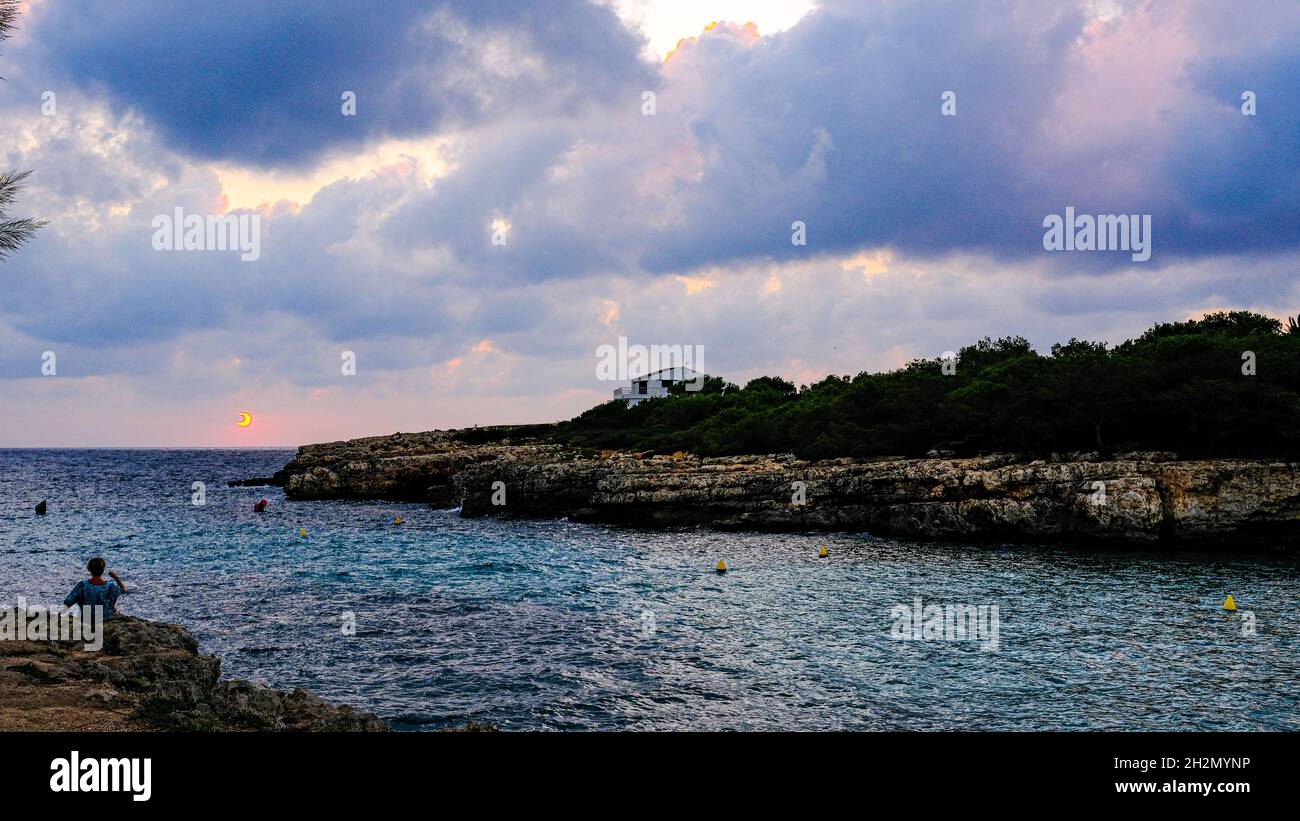 sunset in Cala Blanca. Menorca, Balearic Islands, Spain. Stock Photo