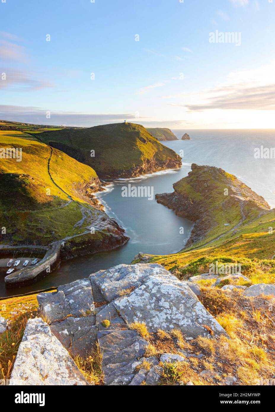 Summer Evening over the Harbour - Boscastle, Cornwall, England Stock Photo