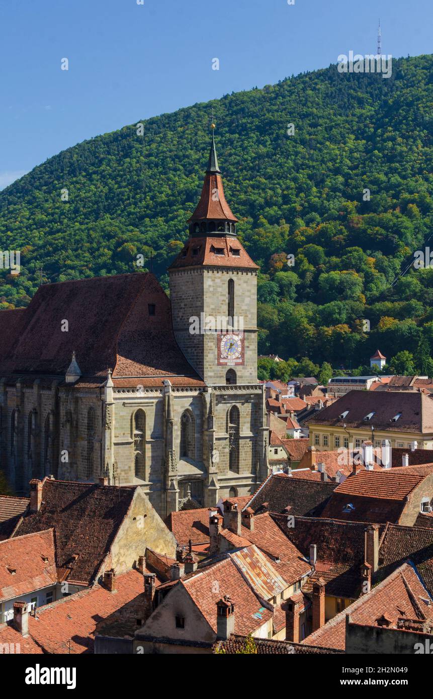 The Black Church in the Historic Centre of Brasov, Romania. It is the largest church in Romania and representative of the Romanian Gothic style. It da Stock Photo