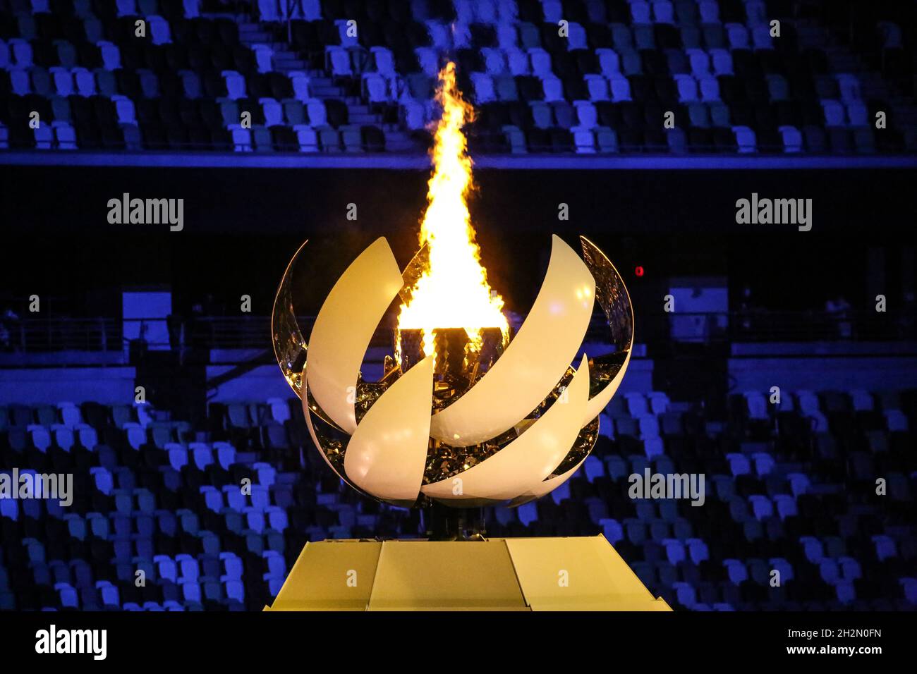 JULY 23rd, 2021 TOKYO, JAPAN the Olympic cauldron is lit during the