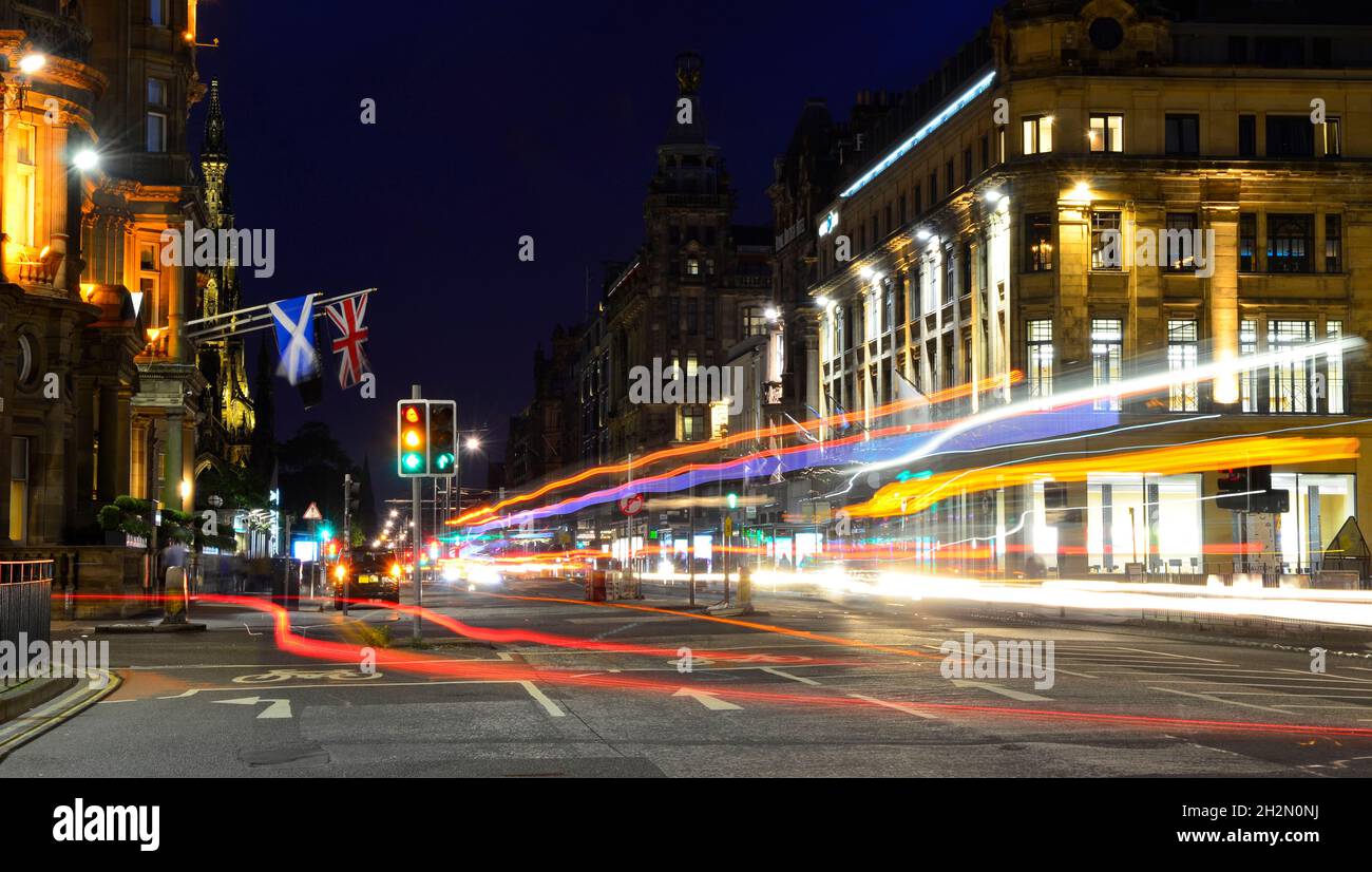 Nighttime on Princes Street - Edinburgh, Scotland Stock Photo