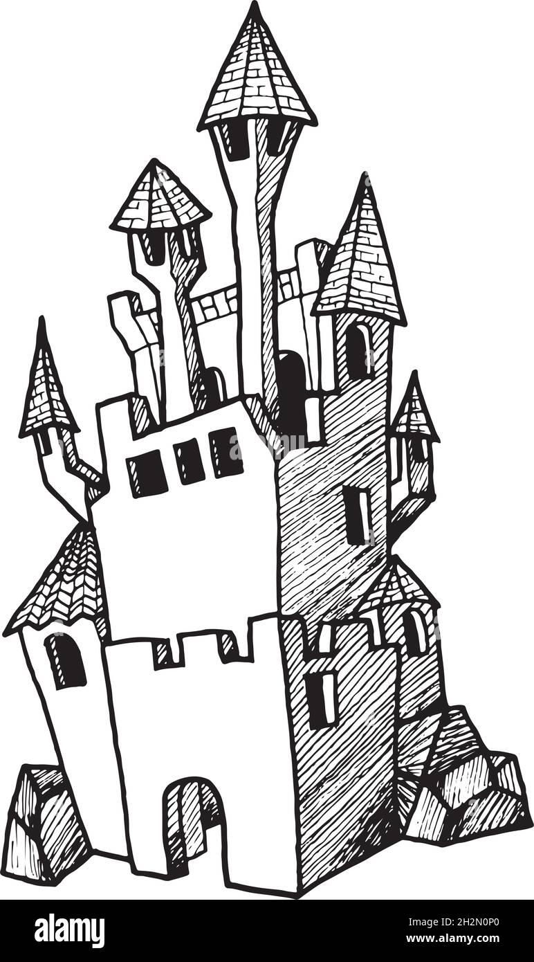 Hand Sketched Medieval Castle - Transparend Background Stock Vector