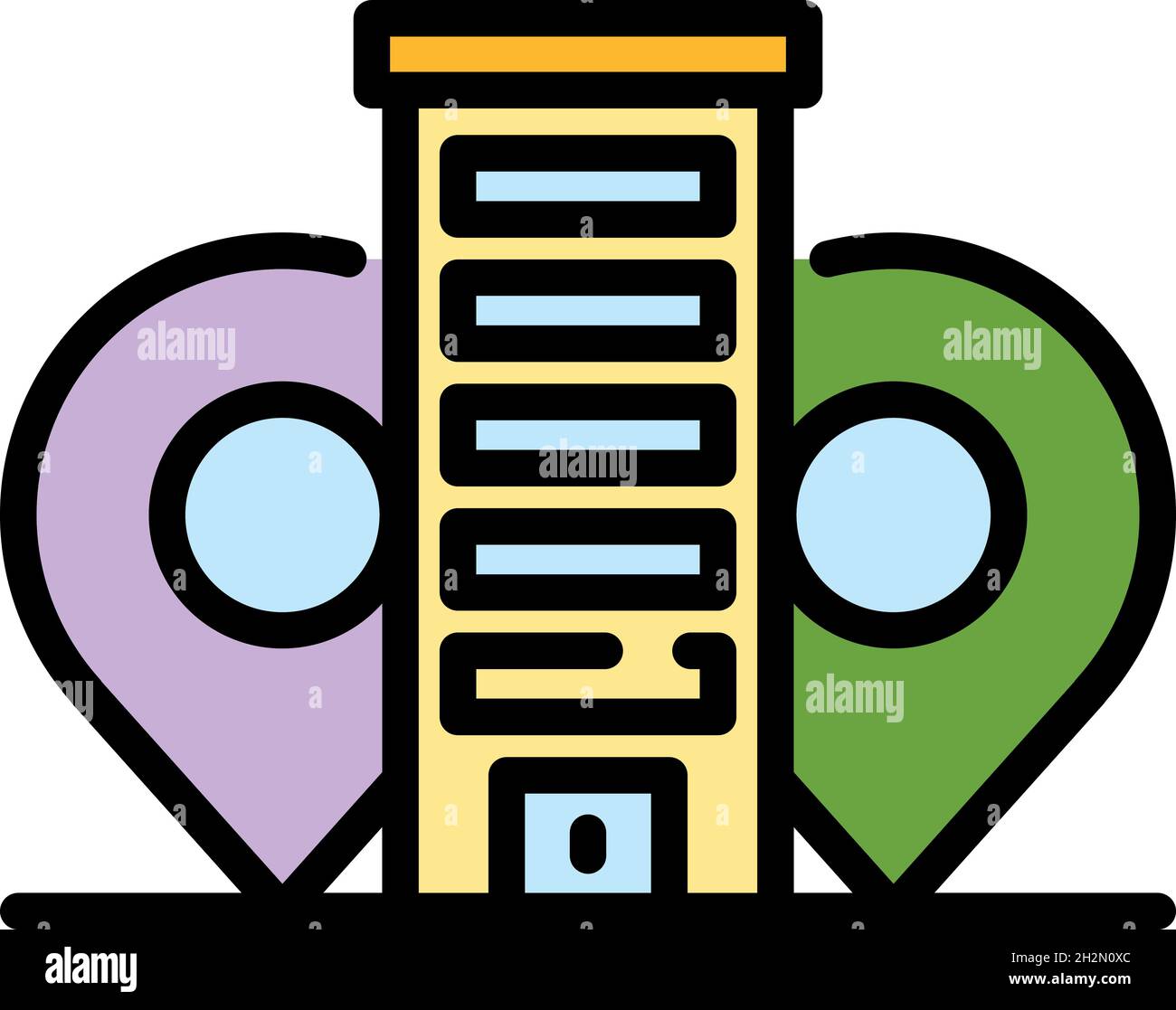 Office building icon. Outline office building vector icon color flat