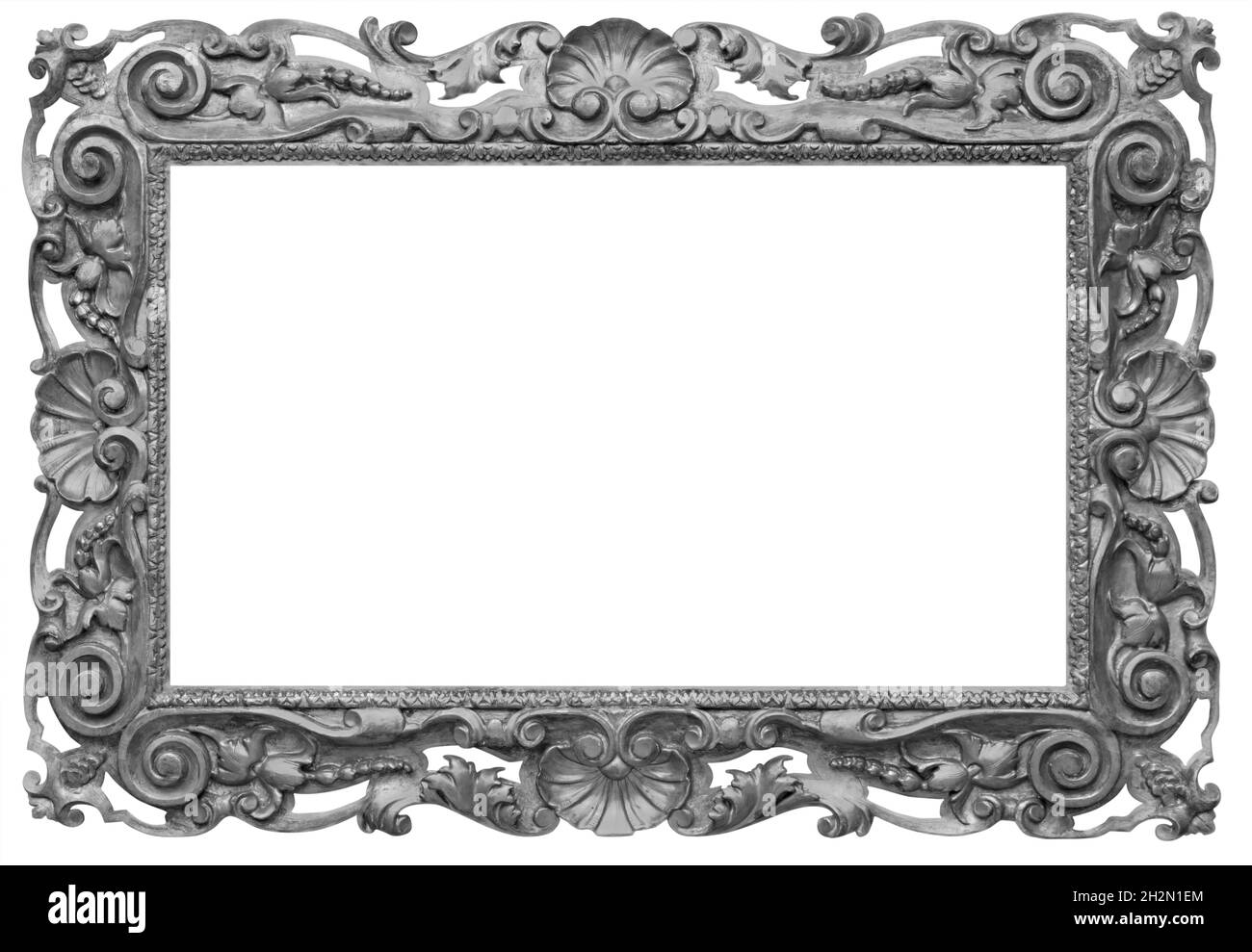 Wooden vintage rectangular silver-plated, silver antique empty picture frame,  isolated on white background Stock Photo - Alamy