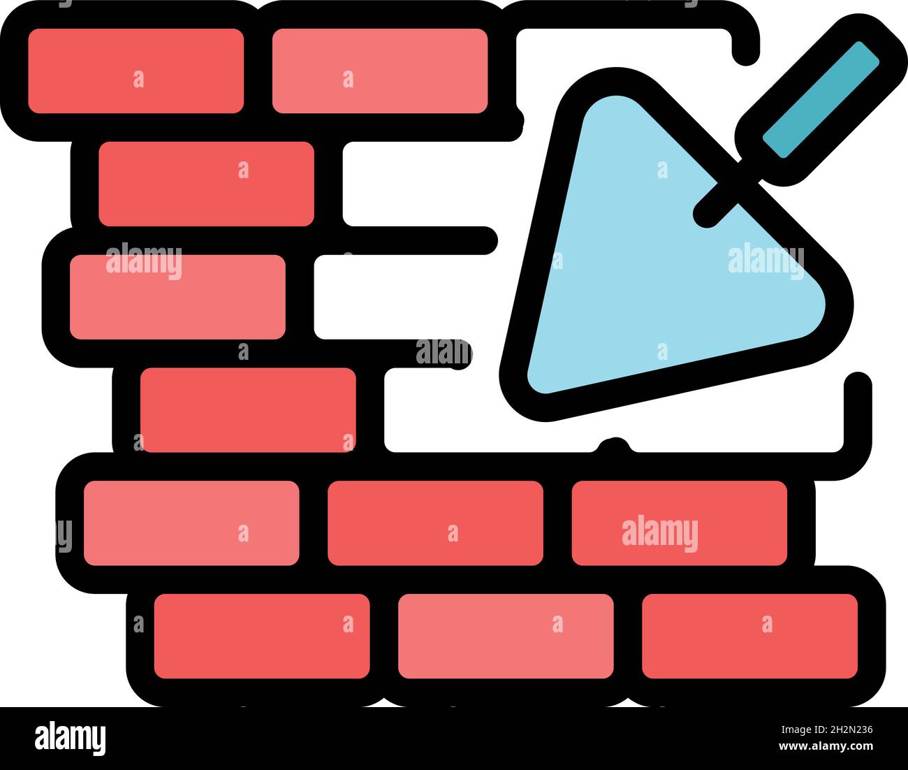 Trowel brick wall icon. Outline trowel brick wall vector icon color