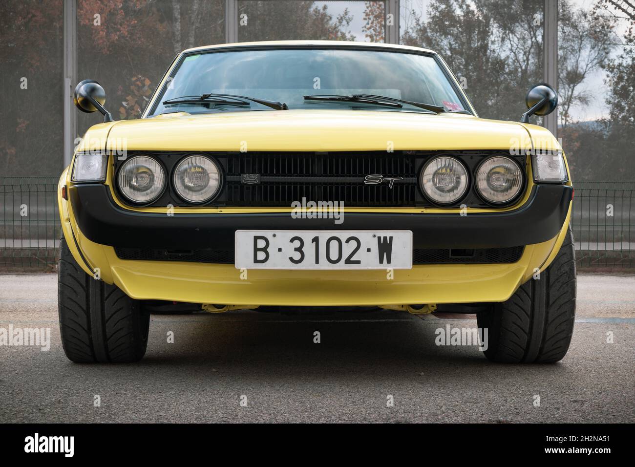 MONTMELO, SPAIN-OCTOBER 9, 2021: 1970 Toyota Celica ST coupe (A20/A30, First generation), Front view Stock Photo