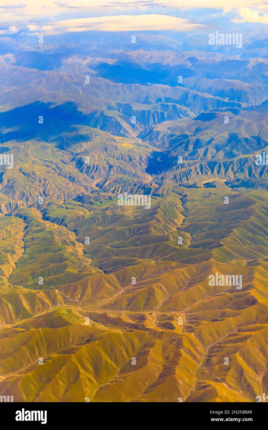 Aerial view of the green mountain scenery Stock Photo - Alamy