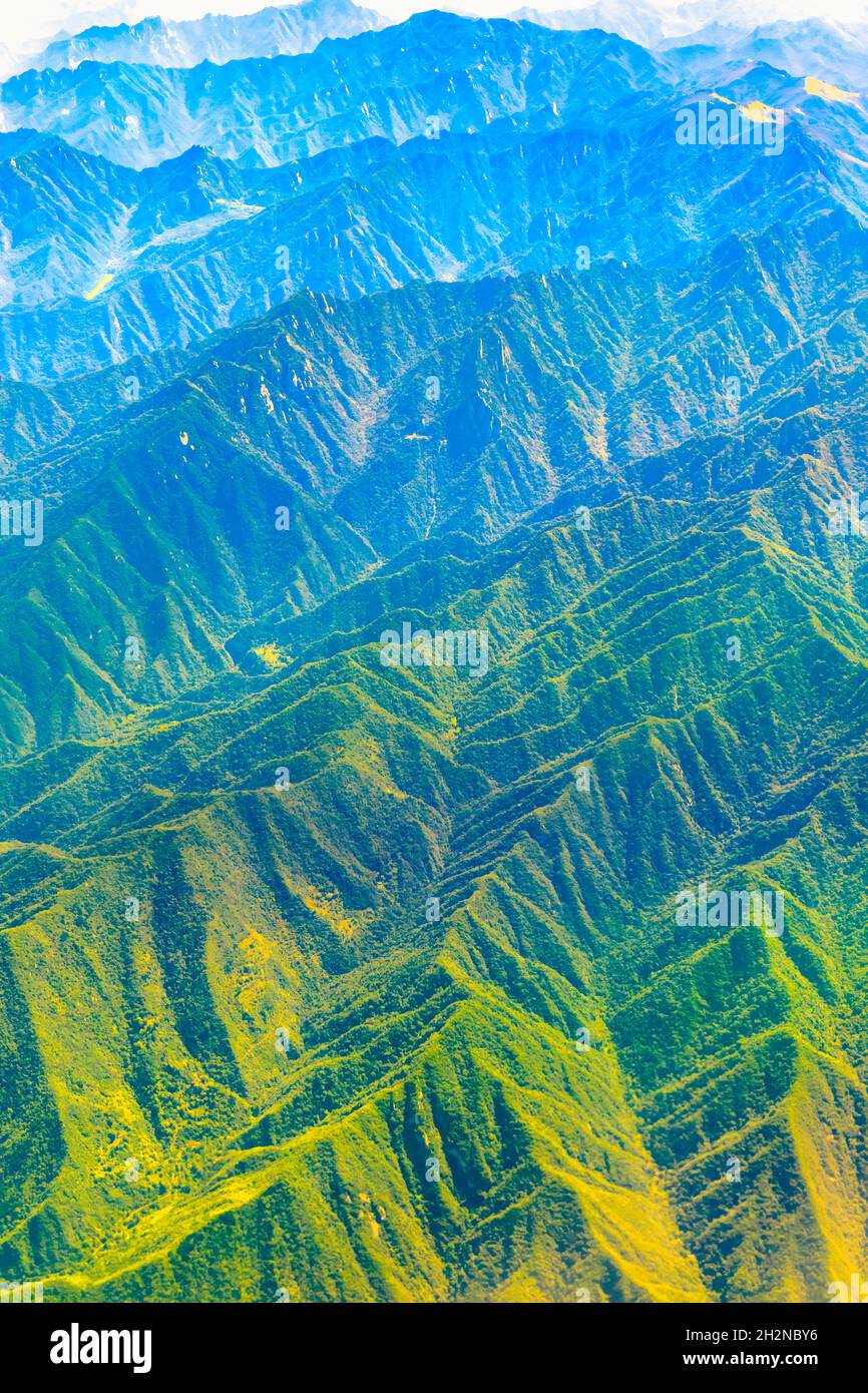 Aerial view of the green mountain scenery Stock Photo - Alamy