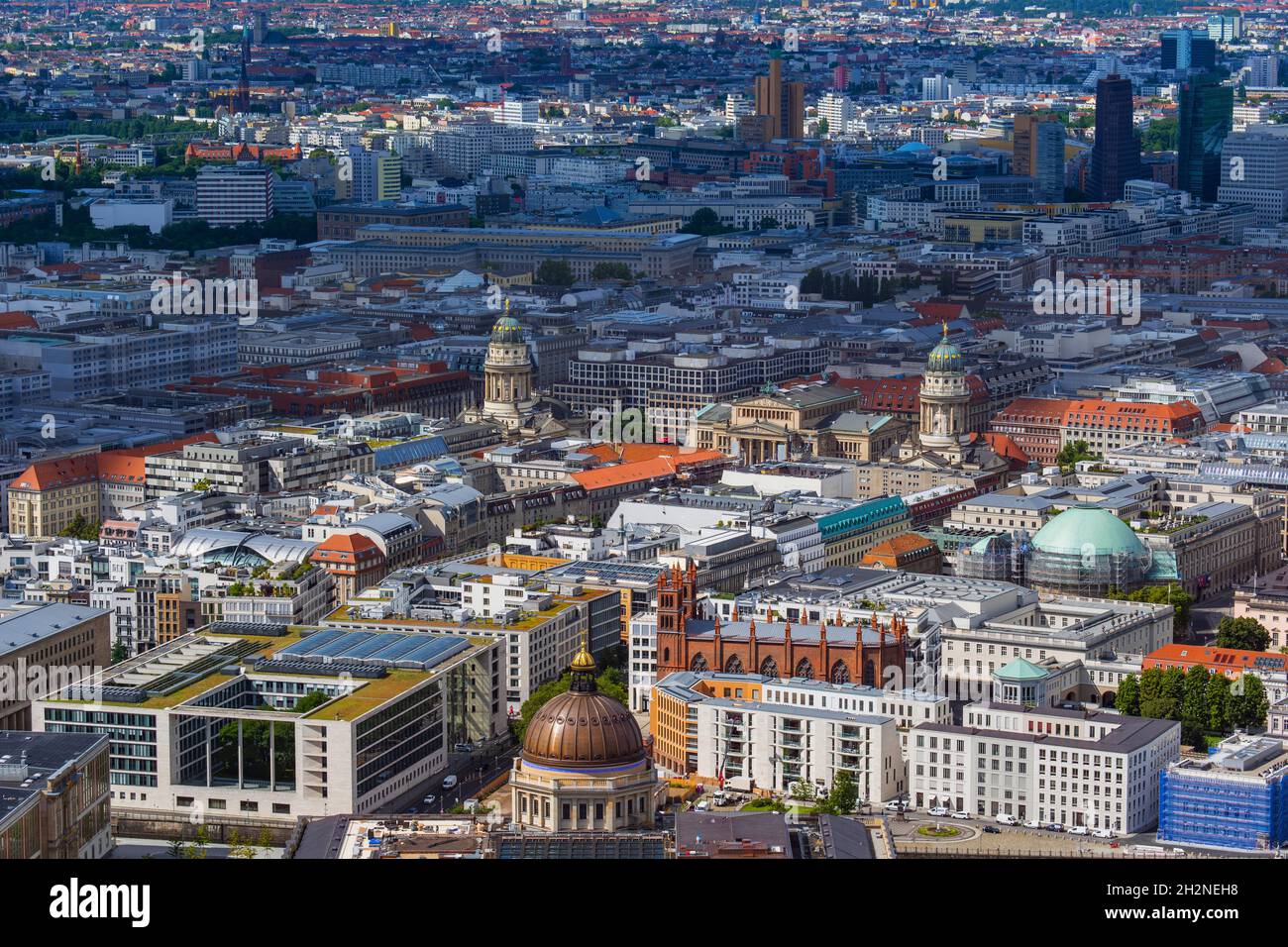 Germany, Berlin, Aerial cityscape of Mitte district with Gendarmenmarkt in middle Stock Photo