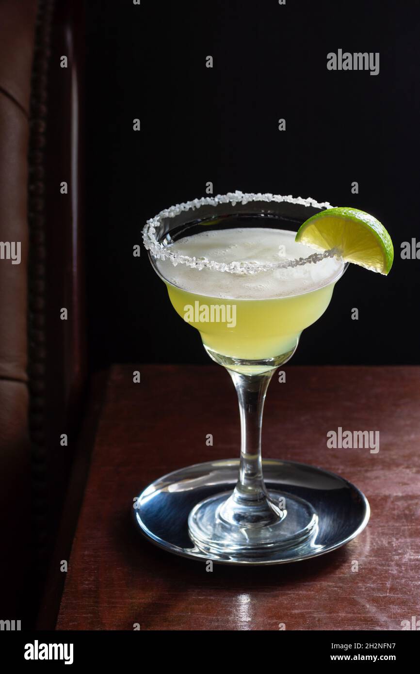 Classic Margarita Cocktail Drink Served Up with Salted Rim and Lime in ...