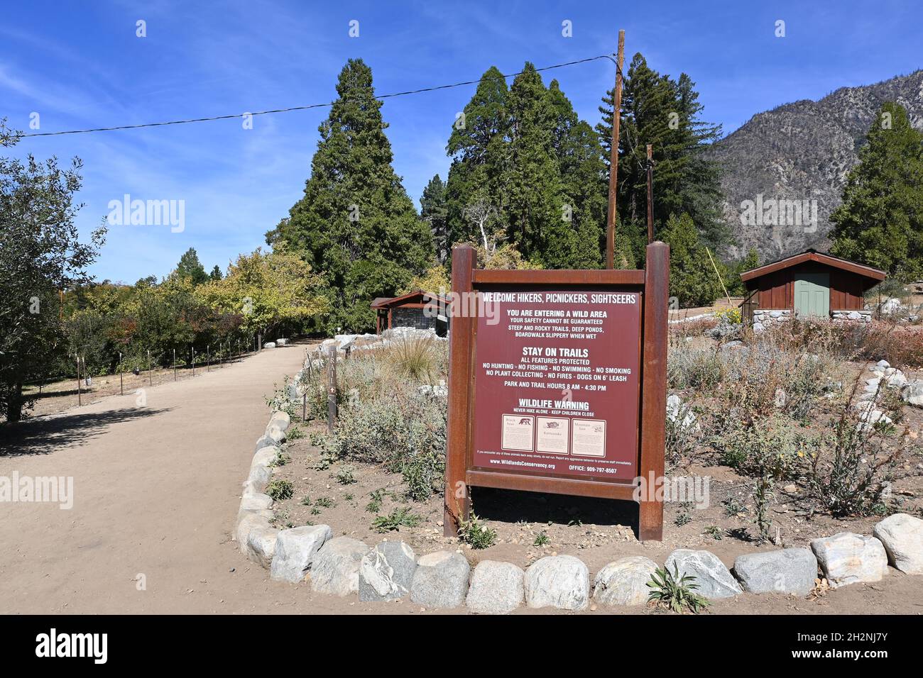 OAK GLEN, CALIFORNIA - 10 OCT 2021: Sign at the Wildlands Conservancy Oak Glen Preserve in the foothills of the San Bernardino Mountains. Stock Photo