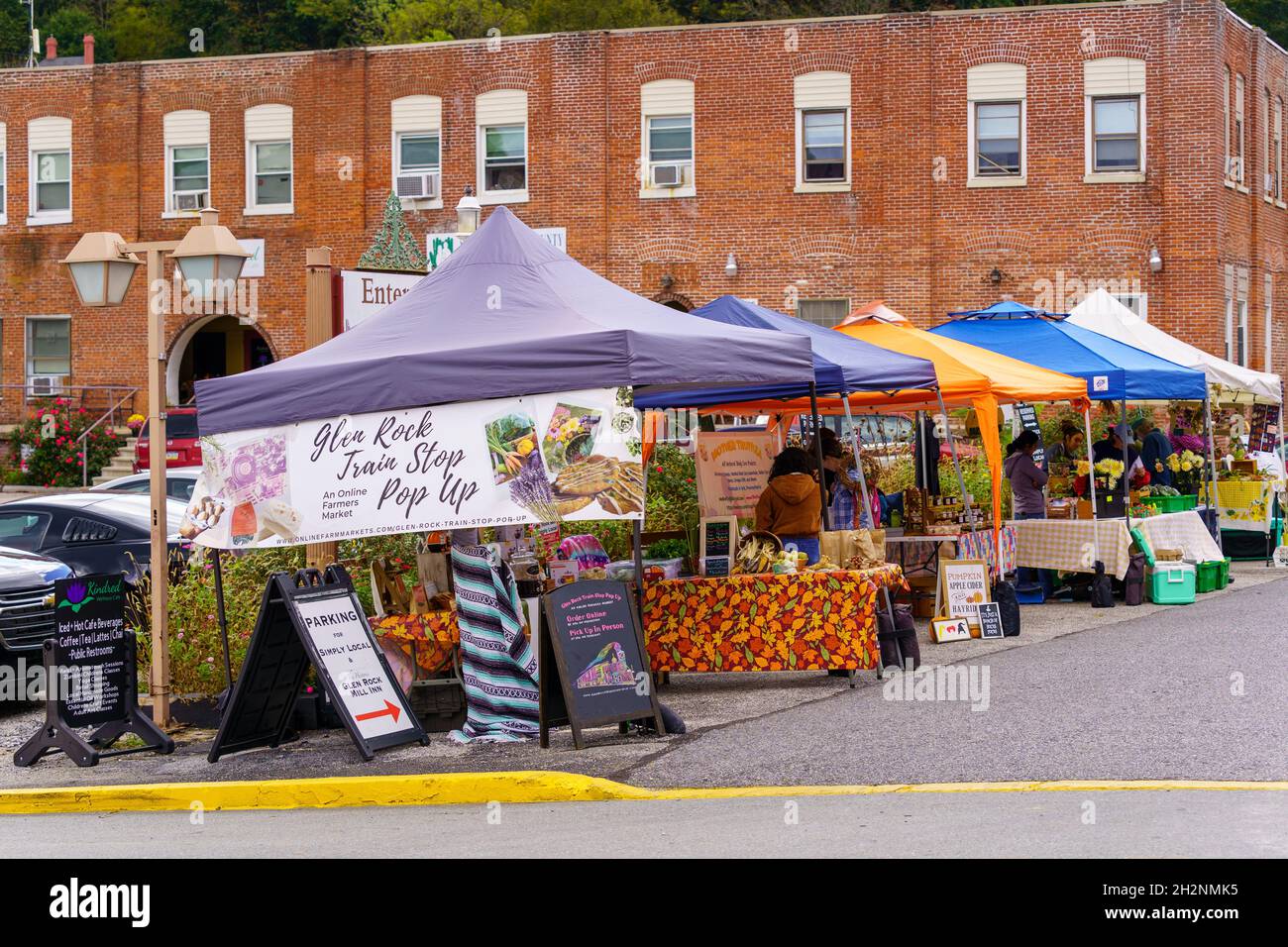 Glen Rock, PA, USA October 17, 2021 A farmers market with popup